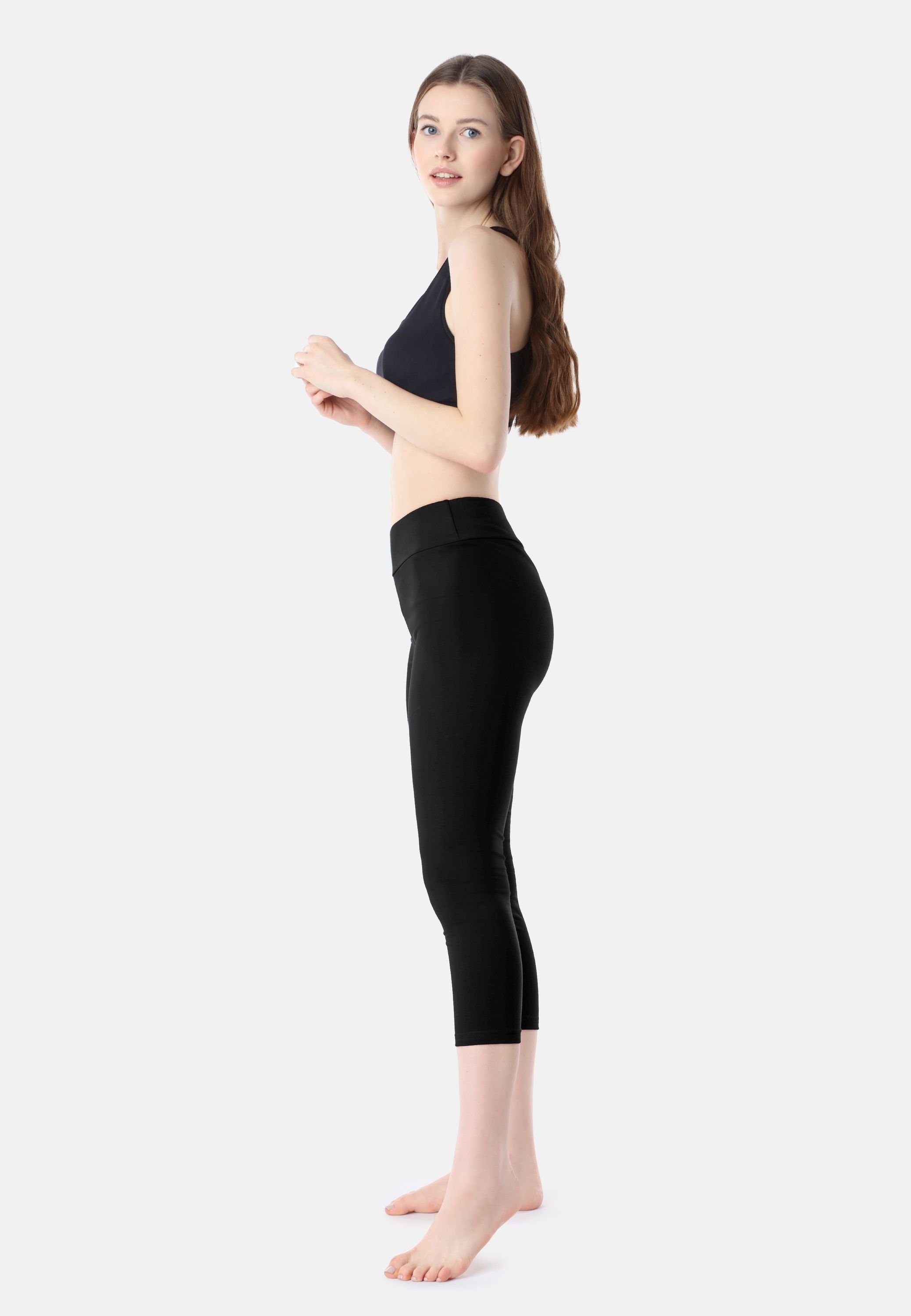 Damen Bund aus 3/4 Leggings Leggings elastischer Style Merry Baumwolle MS10-430 (1-tlg) Schwarz Capri