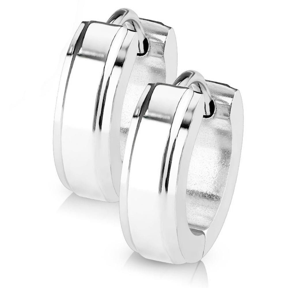 BUNGSA Creolen-Set Creolen hochglanzpoliert mit zwei Außenringen Silber Edelstahl Unisex (1 Paar (2 Stück), 2-tlg), Ohrschmuck Ohrringe