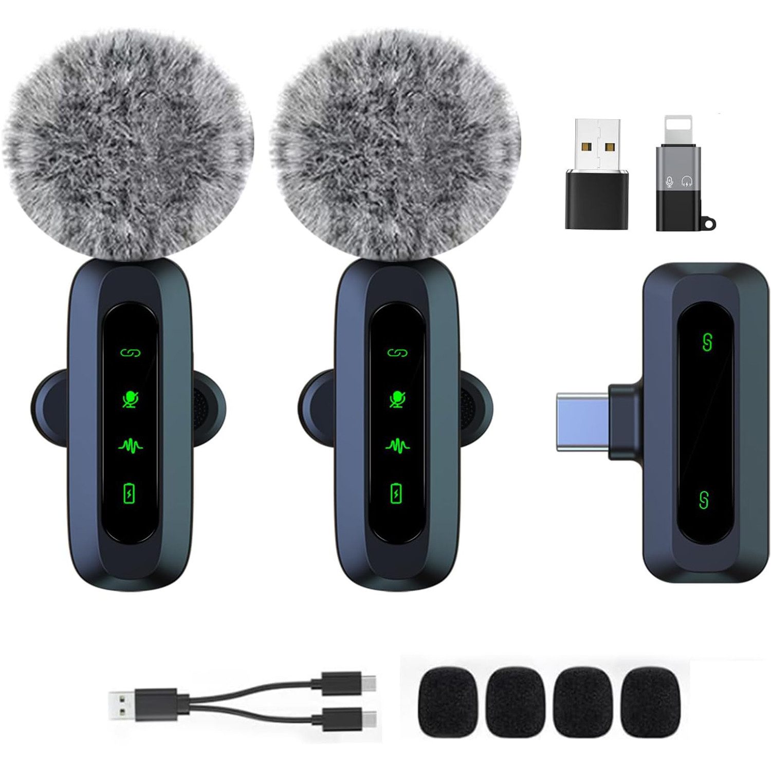 TUWENA Mikrofon Mini-Lavalier-Mikrofon, Ansteckmikrofon für Aufnahme, Clip-on-Mikrofon, 200m Reichweite, Rauschunterdrückung, Plug&Play, 8h Akku, 2 Anschlüsse