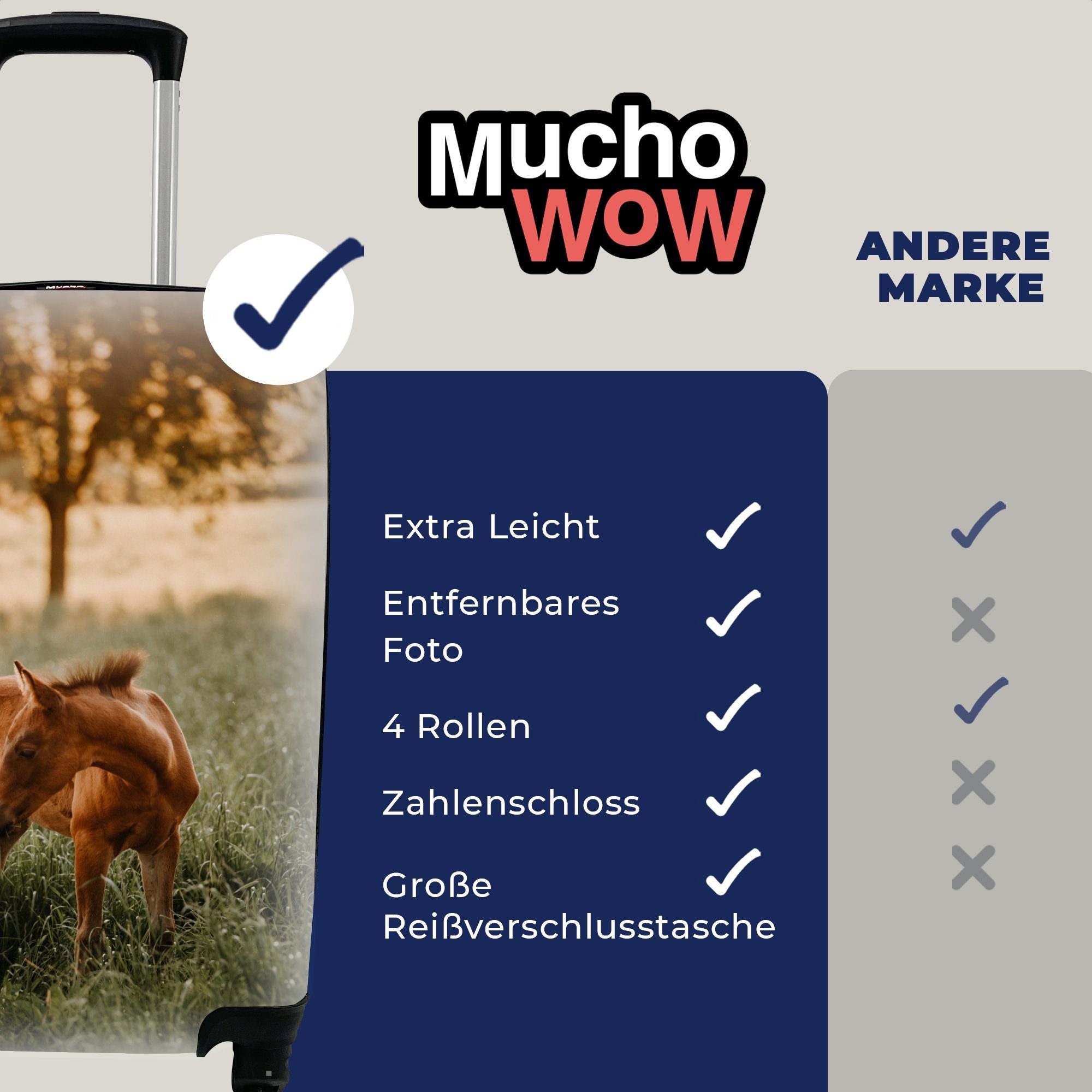 MuchoWow Handgepäckkoffer Pferd - Gras Reisekoffer mit 4 für Handgepäck Rollen, rollen, Reisetasche Baum, Trolley, - Ferien