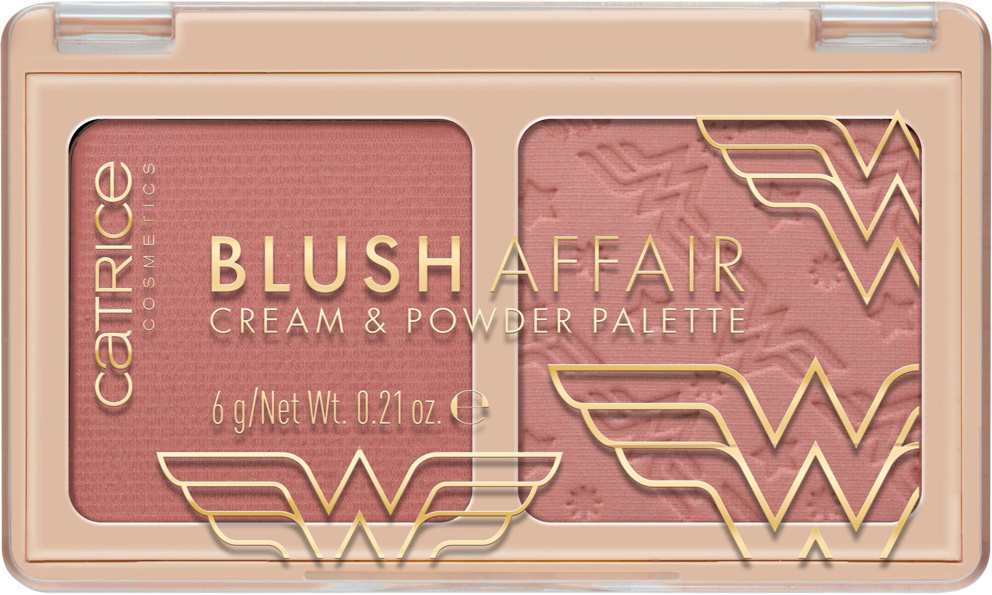 Catrice Rouge-Palette Wonder Woman Blush Affair Cream & Powder Palette, Variable Deckkraft, natürliches Finish, leicht verblendbar.