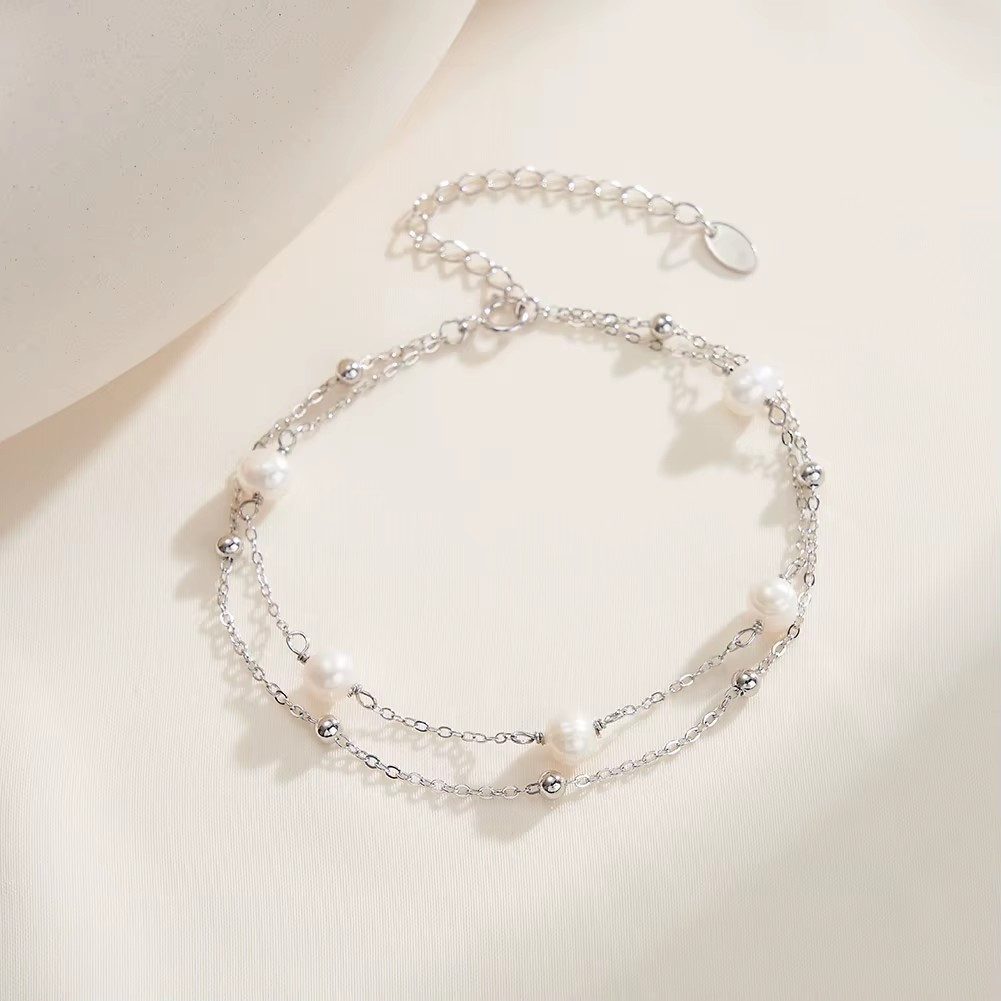 Runde Perlé Perlenarmband zartes Armband doppelt, kleine Süßwasserperlen, 9 günstig online kaufen