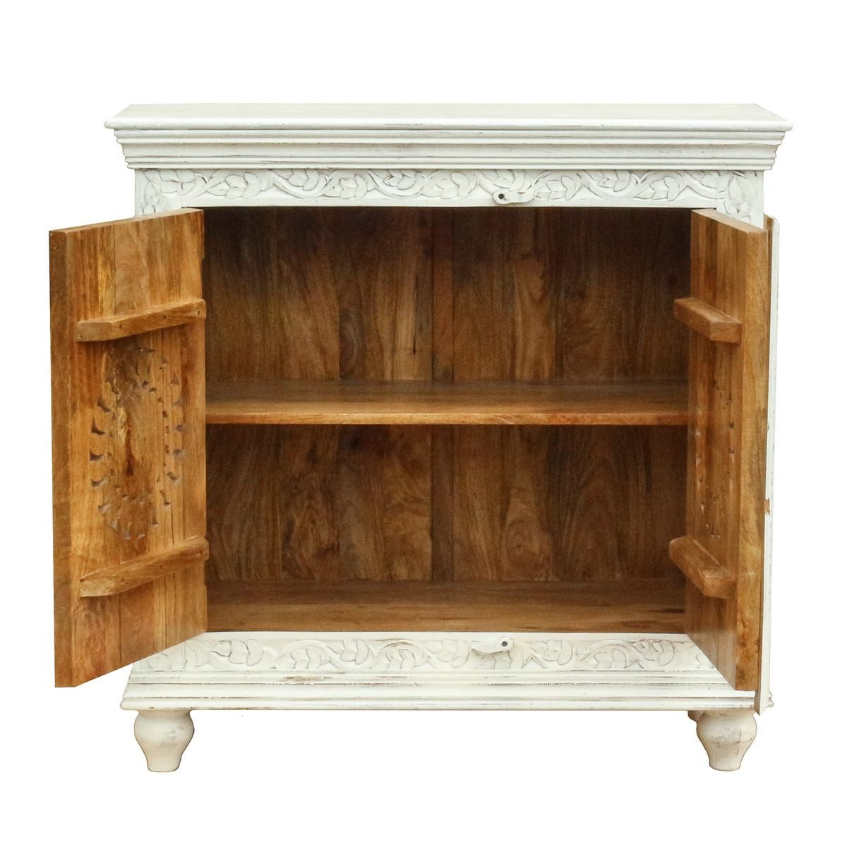 Oriental Galerie Unterschrank Weiß Whitewash Sideboard Taralea Indien 90 cm Kommode Landhausstil Weiß, Holzkommode massiv, Shabby Chic, Vintage