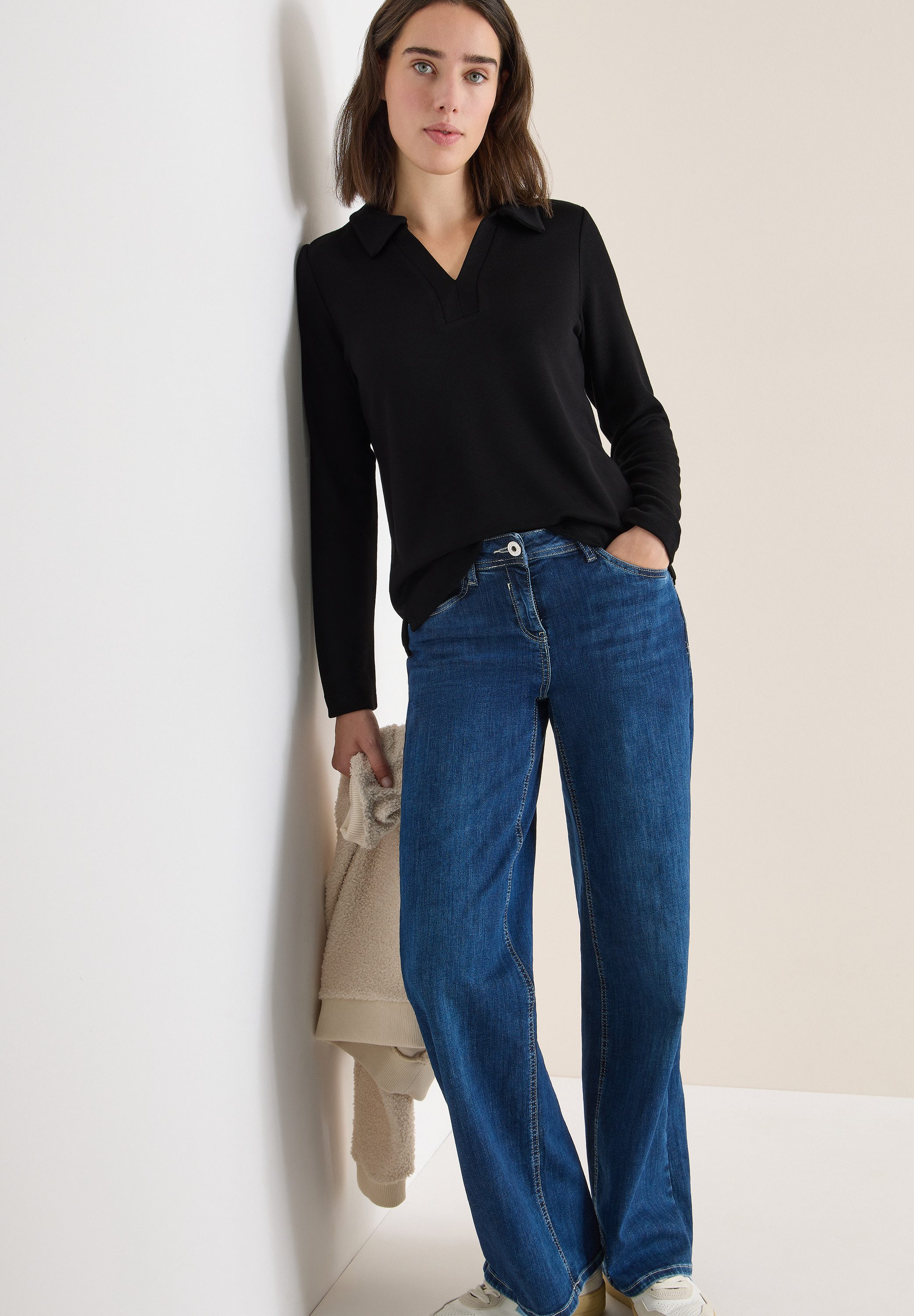 CECIL Langarmshirt aus elastischem Materialmix
