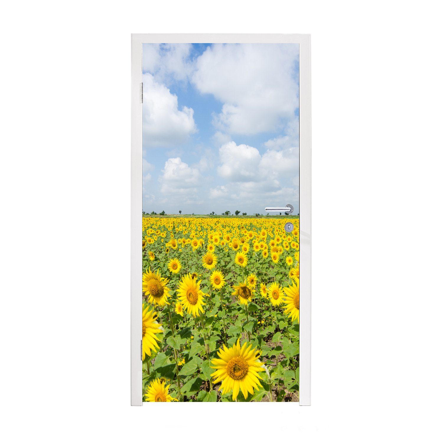 MuchoWow Türtapete Sonnenblumen - Blumen - Wolken - Natur - Gelb - Landschaft, Matt, bedruckt, (1 St), Fototapete für Tür, Türaufkleber, 75x205 cm
