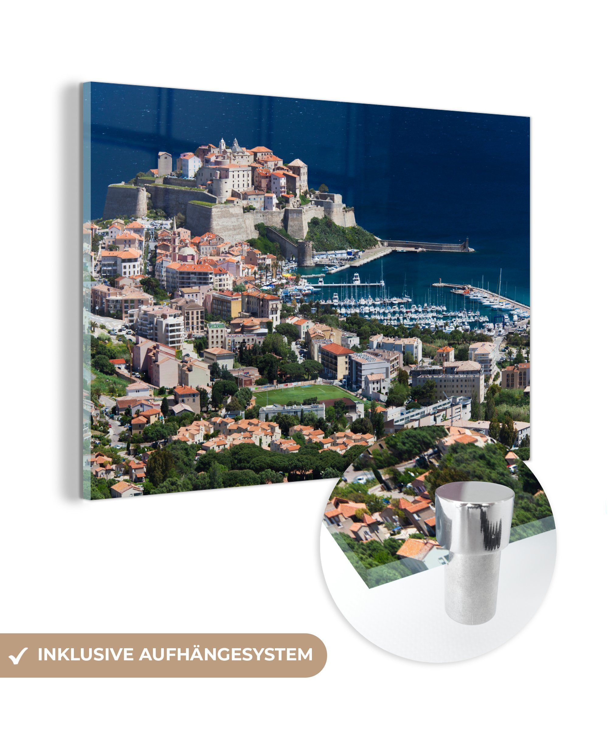 MuchoWow Acrylglasbild & dem Meer St), Acrylglasbilder Wohnzimmer am Schlafzimmer Korsika auf in Kontinent, europäischen Dorf (1