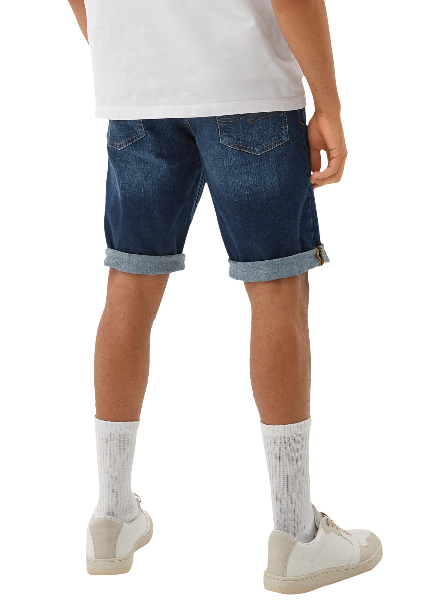 QS Jeansshorts Jeans-Bermuda / John Leg Regular Fit dunkelblau Straight / Rise Mid Waschung 