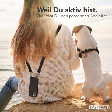 EAZY CASE Handykette Karabiner Breitband für Apple iPhone 13 Mini 5,4 Zoll, Schutzhülle zum Umhängen Handyhülle Umhängeband Matt Schwarz Silber