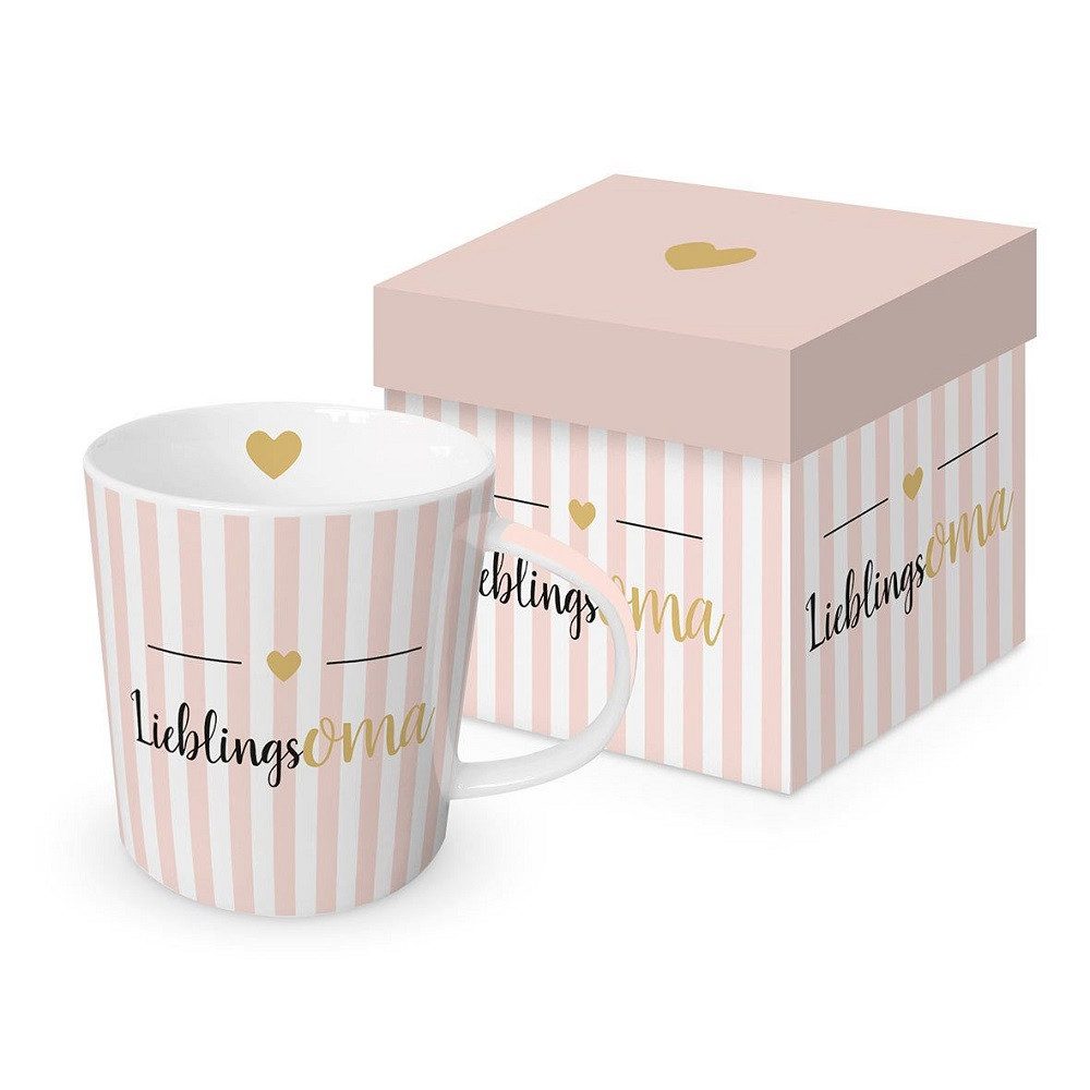 PPD Becher PPD Tasse, Muttertag, Vatertag, Hochzeitstag, Valentinstag, Liebe, 1-tlg., Porzellan :Große, dekorierte Tasse aus Magnesiumporzellan in passender rechteckiger Geschenkdose. Die Füllmenge der Tasse beträgt 0,4l, die Höhe 10cm und sie hat einen Ø von 9,8cm. Sie ist spülmaschinenfest und mikrowellengeeignet. Oma, Familien, Test, Total, Lieb Kollektion/ Ideal als Geschenk