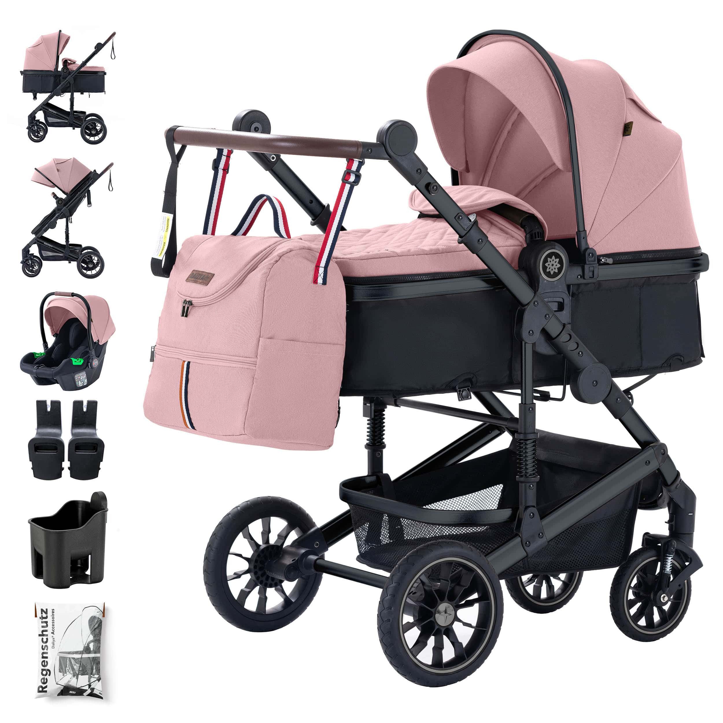 Daliya® Kombi-Kinderwagen NEOMOVE 3in1 Kinderwagen mit i-Size Babyschale & Buggy, (Reise-Set, 10-tlg), Kinderwagen mit i-Size Babyschale, Alu-Rahmen, Großer Einkaufskorb