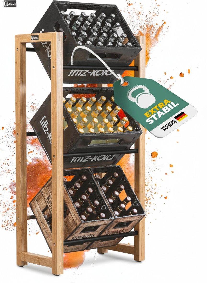 gutholz Standregal Getränkekistenregal aus Bambus & Edelstahl für 3 Kisten