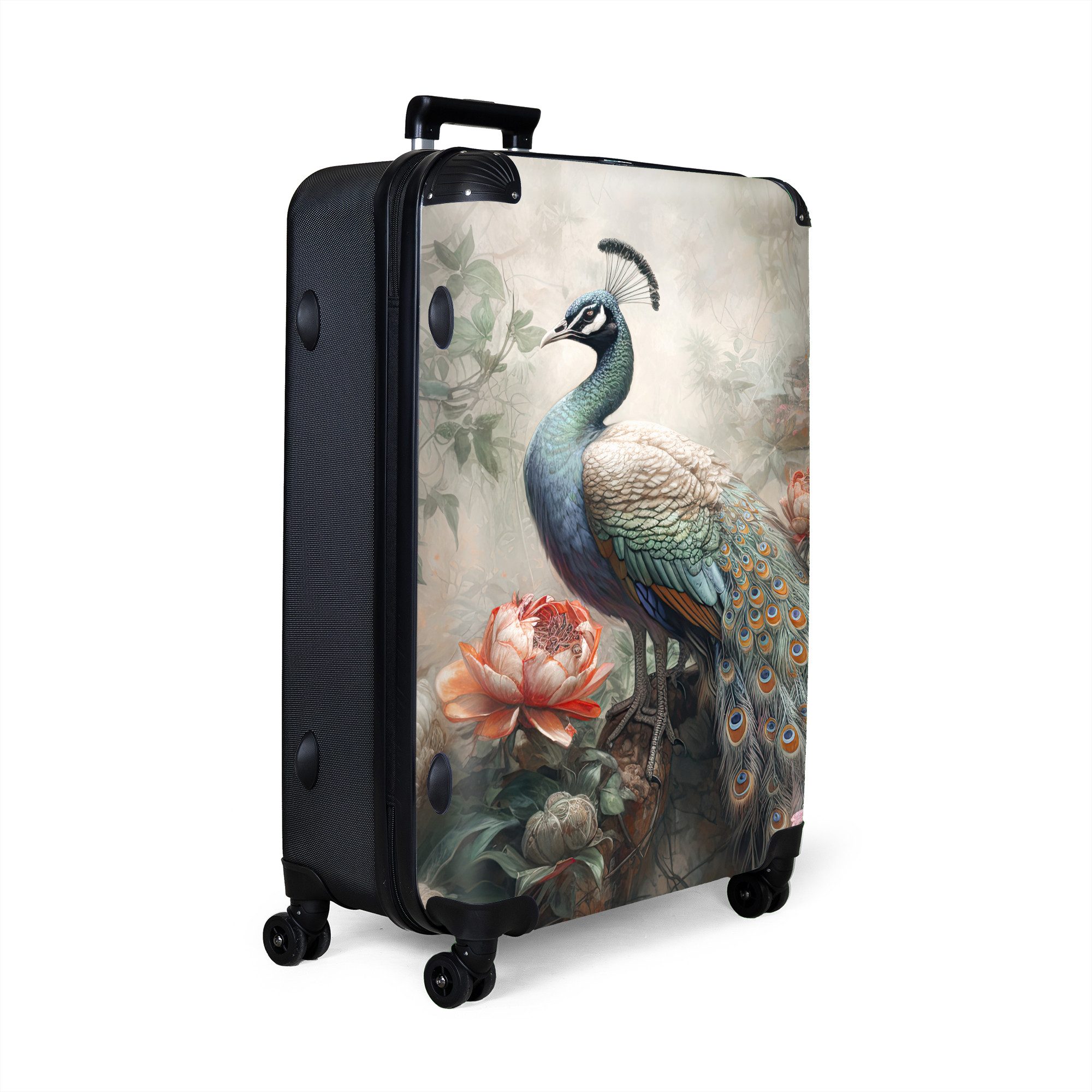 NoBoringSuitcases.com© Hartschalen-Trolley Pfau - Pfauenfedern - günstig online kaufen