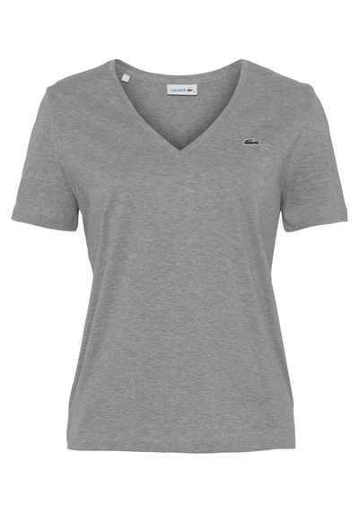 Lacoste T-Shirt »Lacoste Damen-T-Shirt mit V-Ausschnitt« (1-tlg) mit Logo-Patch auf der Brust