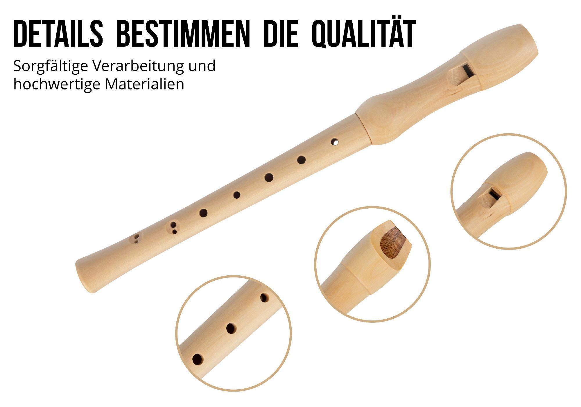 Classic Cantabile Blockflöte Stella aus edlem Ahorn C-Sopran Barock, Stella Set, Inklusive Grifftabelle, Etui, Korkfett & Wischerstab, 2-teilige Konstruktion – Bild 4 von 5