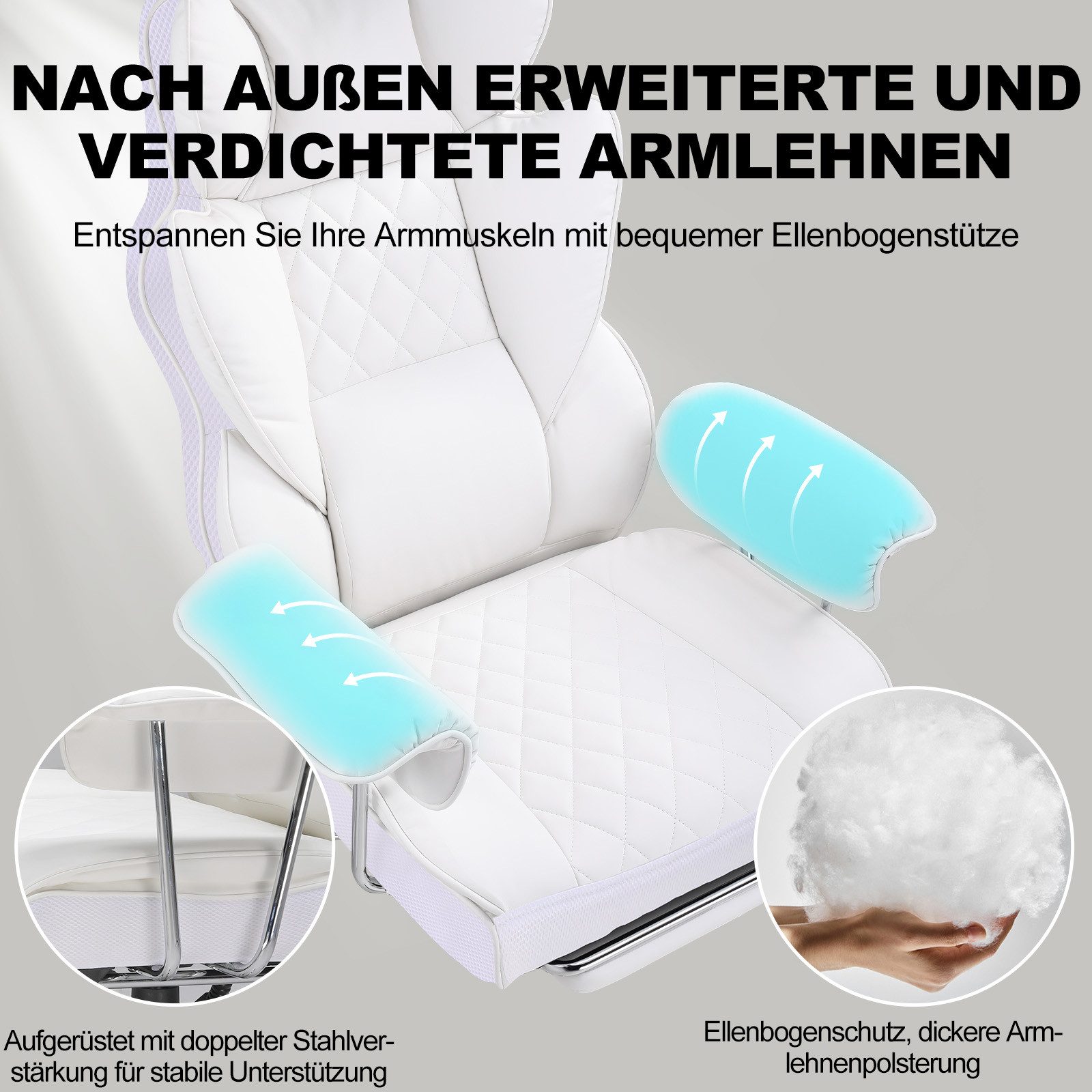 GTPLAYER Gaming-Stuhl Gaming Stuhl, Gamer Stuhl, Ergonomischer Bürostuhl Stoffoberfläche (Packung), Schreibtischstuhl Chefsessel mit Fußstütze höhenverstellbar  – Bild 5 von 5