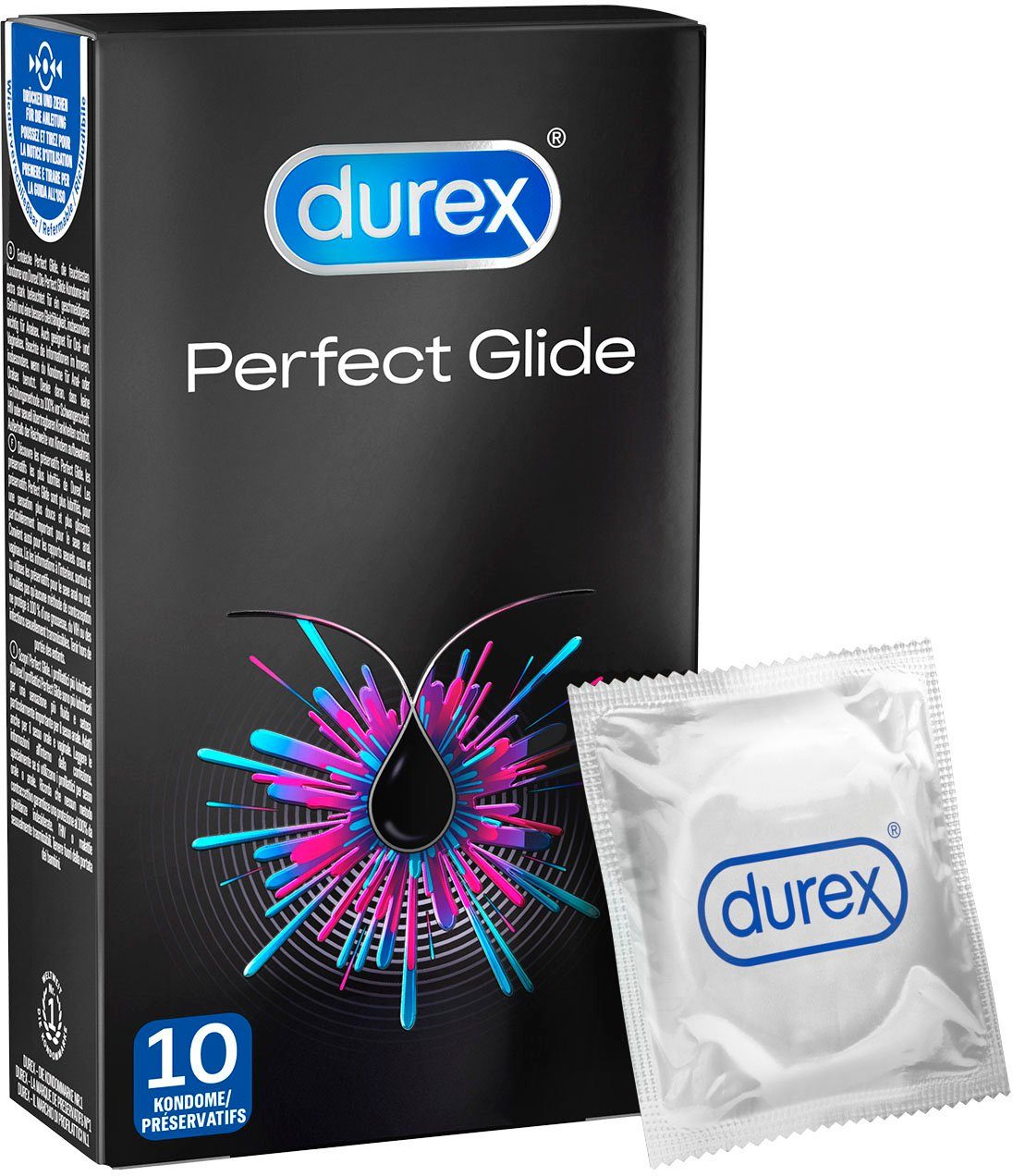 durex Kondome Perfect Glide Packung mit, 10 St., Markenkondome für  flutschiges Vergnügen