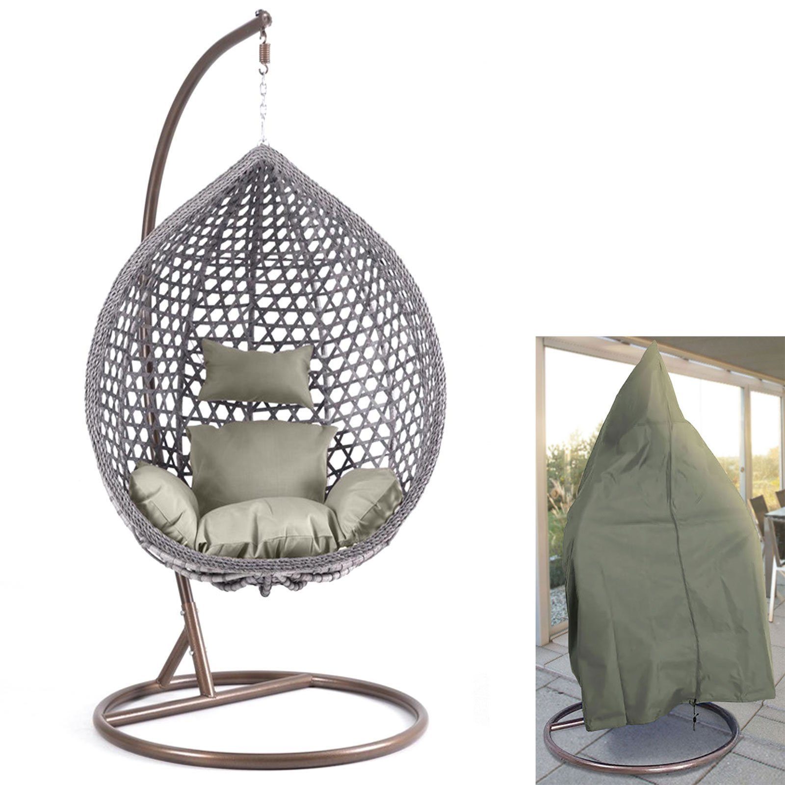 RAMROXX Hängesessel Luxus Grau mit Gestell Braun Kissen Grau XL + Cover Hellgrau. € 289,40