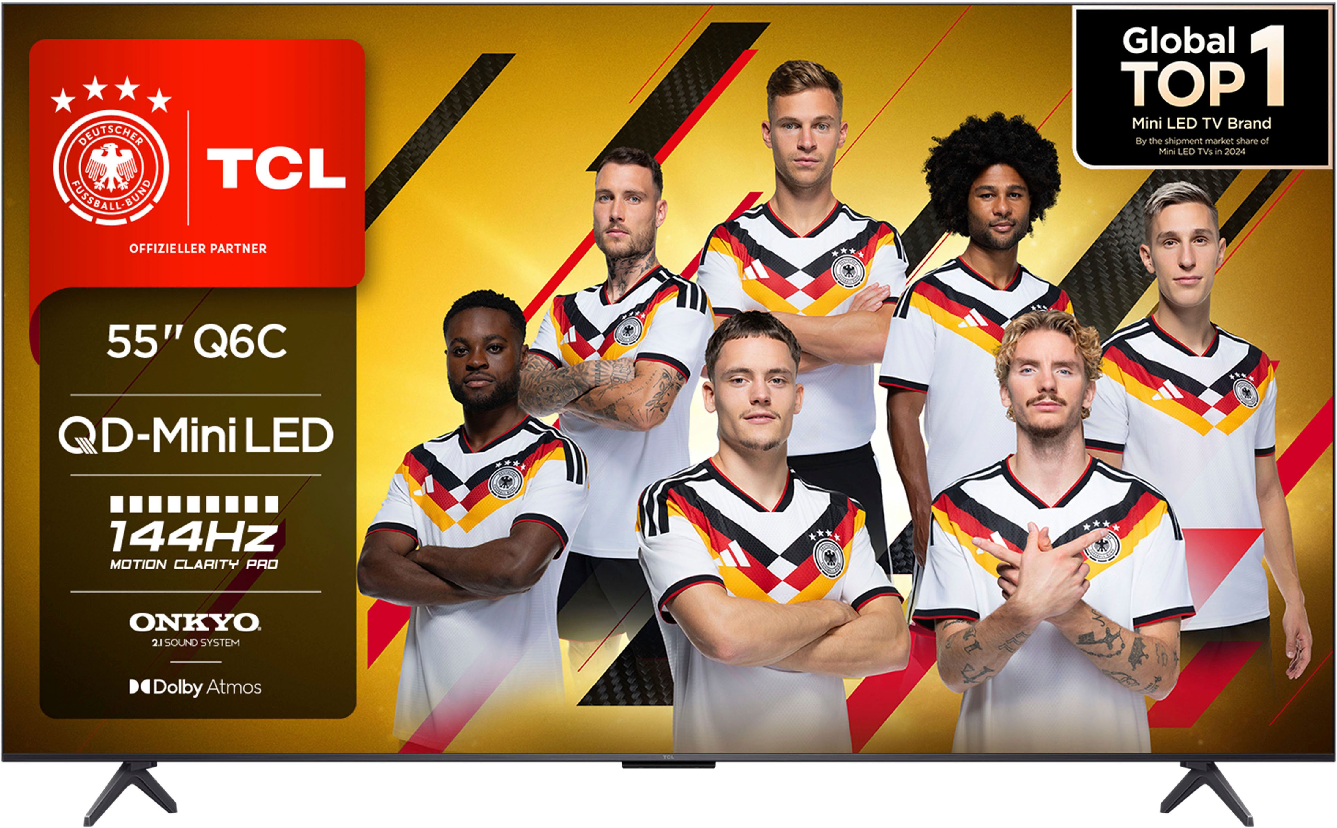 TCL 55Q6CX1 Mini-LED-Fernseher (139 cm/55 Zoll, 4K Ultra HD, Smart-TV, Google TV, 4K Multi-HDR Dolby Vision, 144Hz, ONKYO Dolby Atmos, Apple Airplay 2)