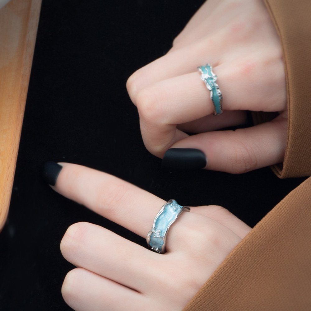 für Emaille-Ring Herren- Farbverlust, Paare, 2 Verstellbarer Unregelmäßiger Damenring Stück ohne Offener und Fingerring Ring Haiaveng