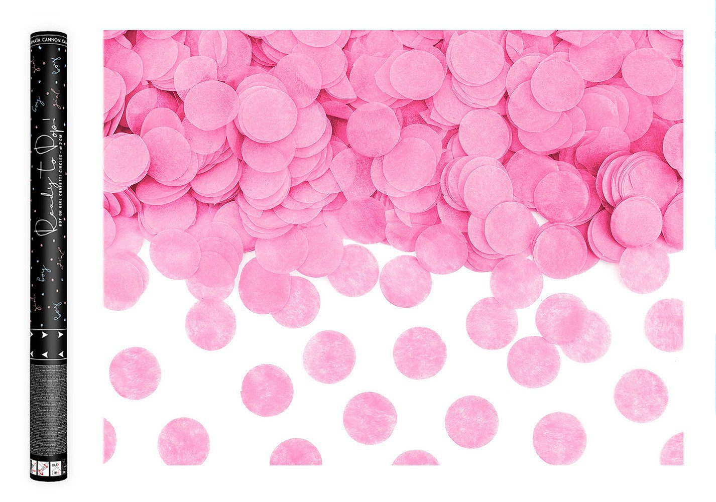 partydeco Konfetti, Konfettikanone Baby Geschlecht - Mädchen 60cm rosa