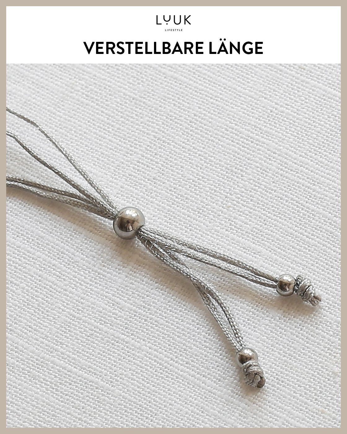 LUUK LIFESTYLE Freundschaftsarmband verschlungene Silber Happiness Quadrate, mit Spruchkarte handmade