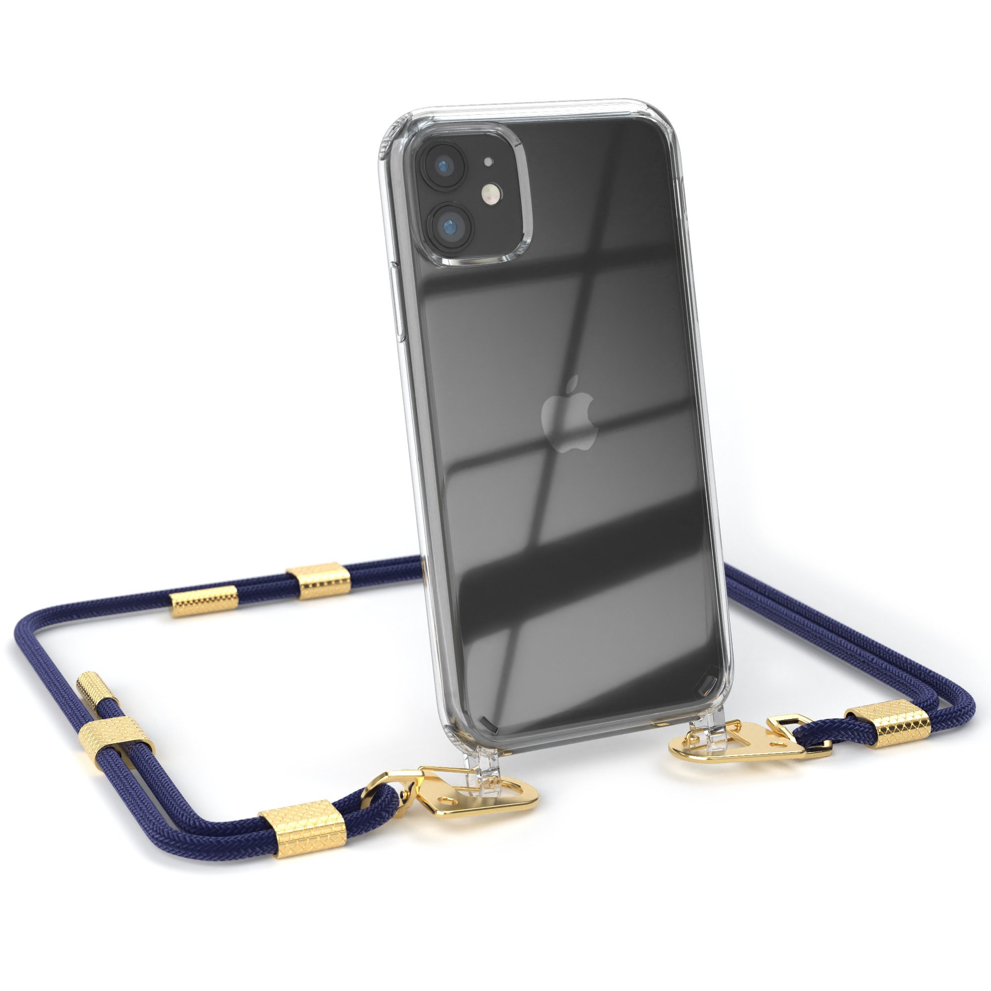 EAZY CASE Handykette Silikonhülle mit runder Kette für Apple iPhone 11 6,1 Zoll, Hülle mit Band 2in1 Handyband Etui Case mit Kordel Dunkelblau Navy