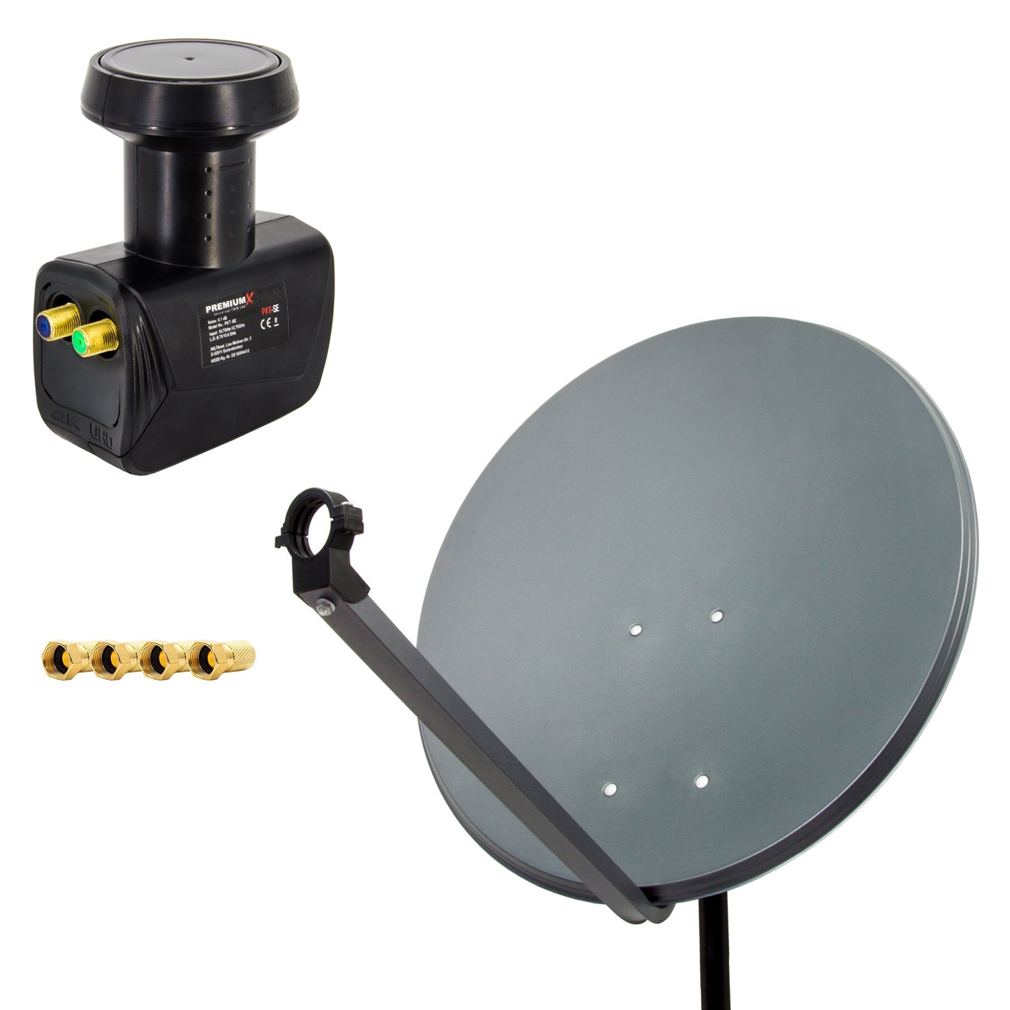 PremiumX SAT Anlage 80cm Satellitenschüssel Twin LNB 4x F-Stecker SAT-Antenne