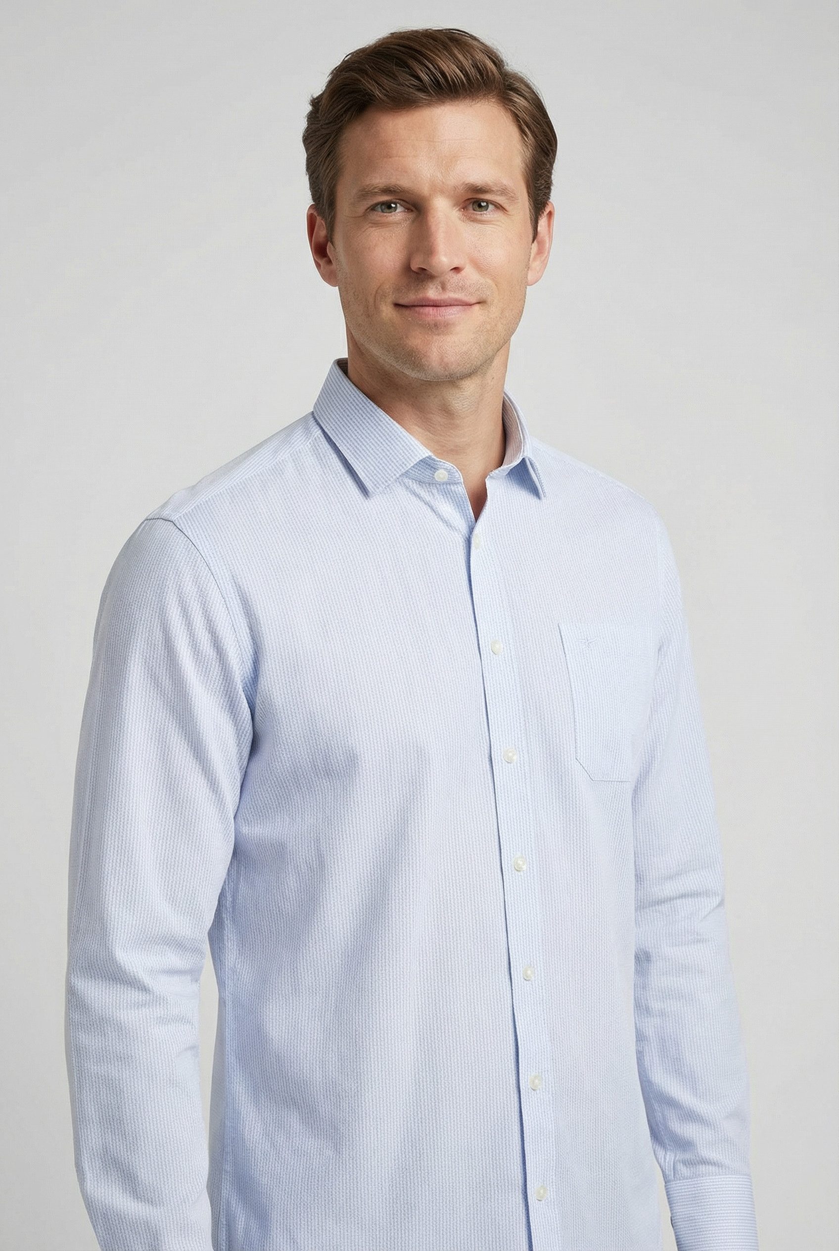 FYNCH-HATTON Langarmhemd normale Passform, Struktur-Print, mit Brusttasche