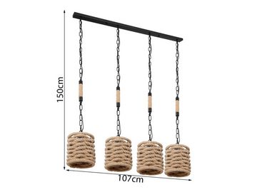 meineWunschleuchte LED Pendelleuchte, Leuchtmittel stufenweise über Wandschalter dimmbar, LED wechselbar, warmweiß, Balkenlampe Lampenschirm Boho Seillampe Korb-lampe Kücheninsel B 107cm