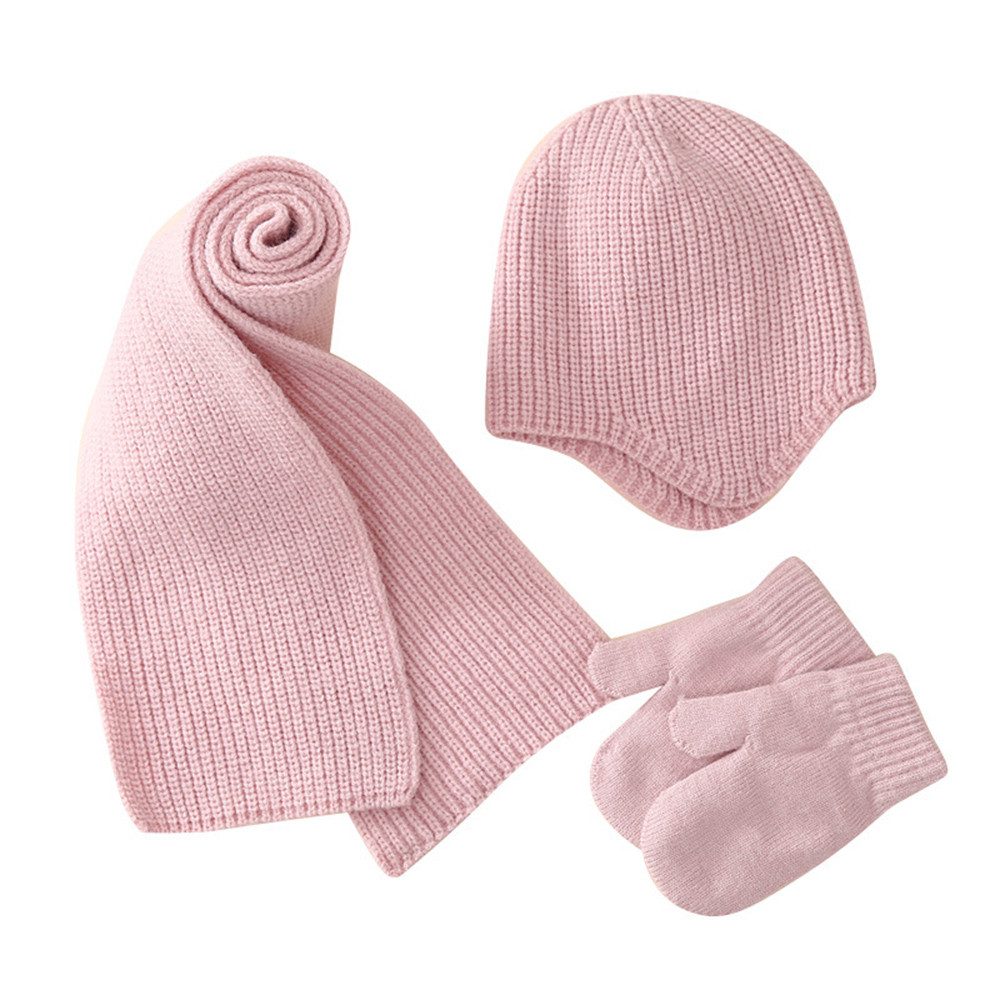 Coonoor Filzhut Kinder Wintermütze Schal Handschuhe Set Warme Winter Bekleidung für Mädchen Jungen 2-6 Jahre