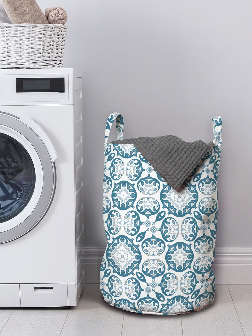 Griffen mit getönten Abakuhaus Entwurf Wäschesäckchen Blau Curls Jahrgang Kordelzugverschluss Waschsalons, für Wäschekorb