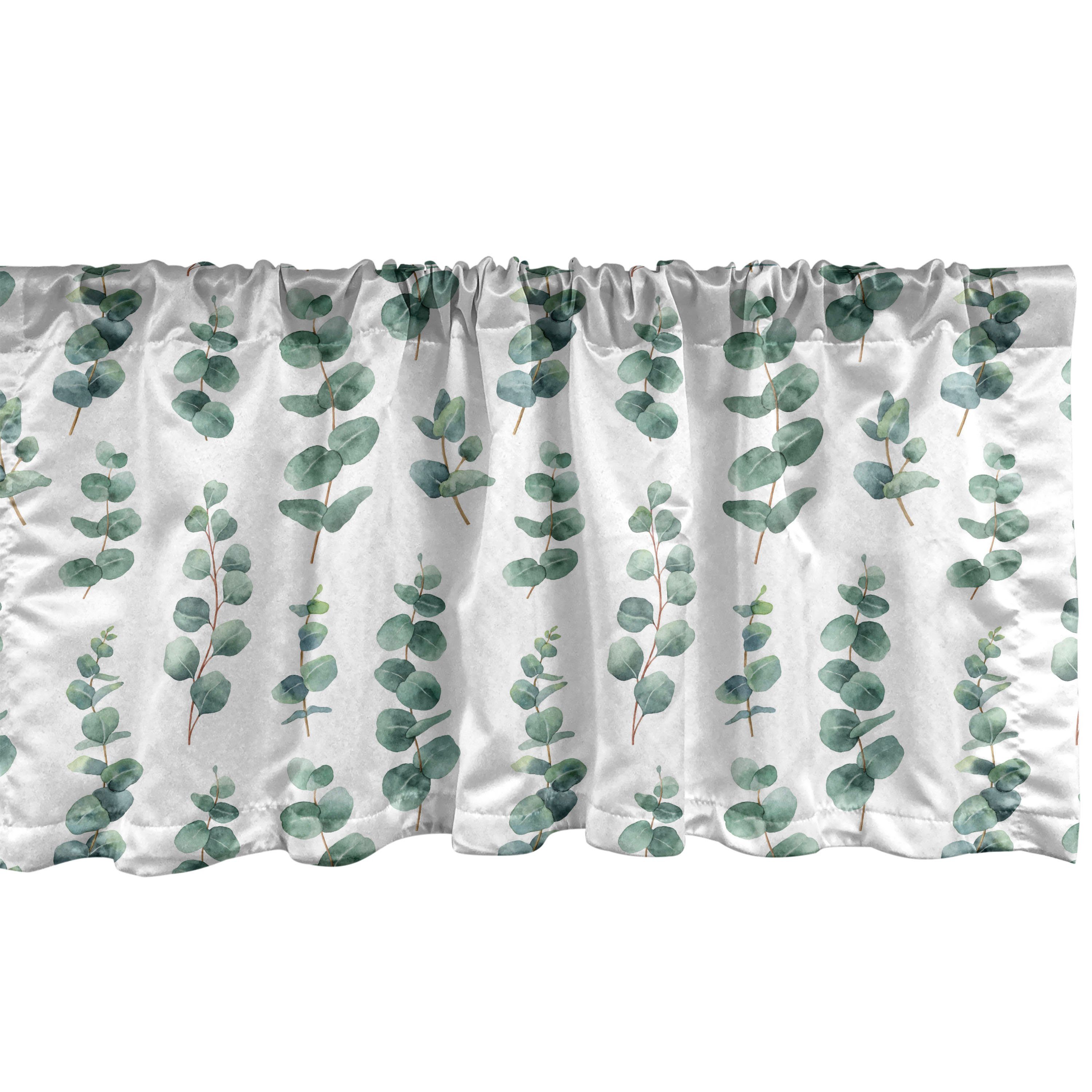 Scheibengardine Vorhang Volant für Küche Schlafzimmer Dekor mit Stangentasche, Abakuhaus, Microfaser, Eukalyptus Aquarell wie Blätter