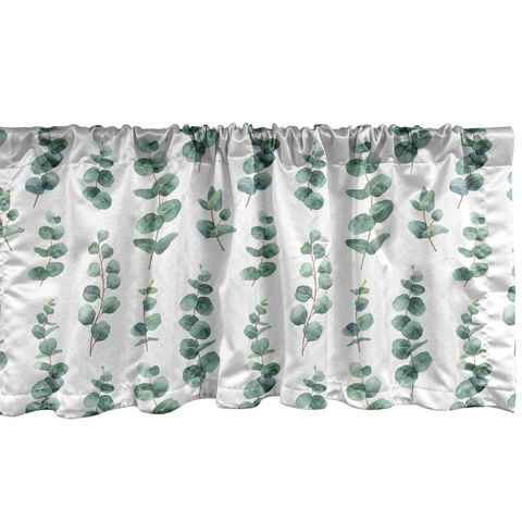 Scheibengardine Vorhang Volant für Küche Schlafzimmer Dekor mit Stangentasche, Abakuhaus, Microfaser, Eukalyptus Aquarell wie Blätter