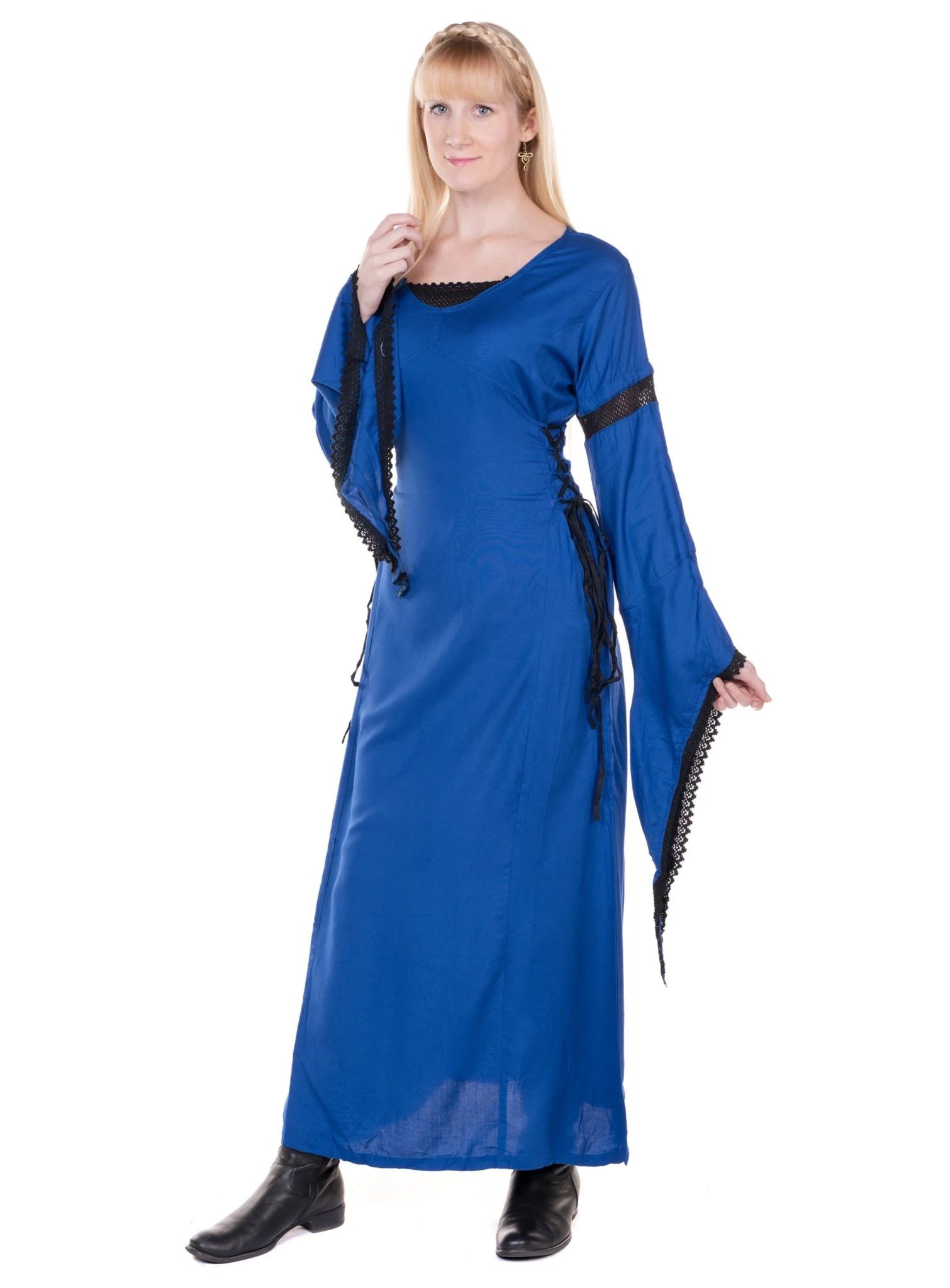Metamorph Hexen-Kostüm Burgfäulein Kleid mit Trompetenärmeln blau, Hochwertige und authentische Mittelalterkleidung zu unschlagbar günst