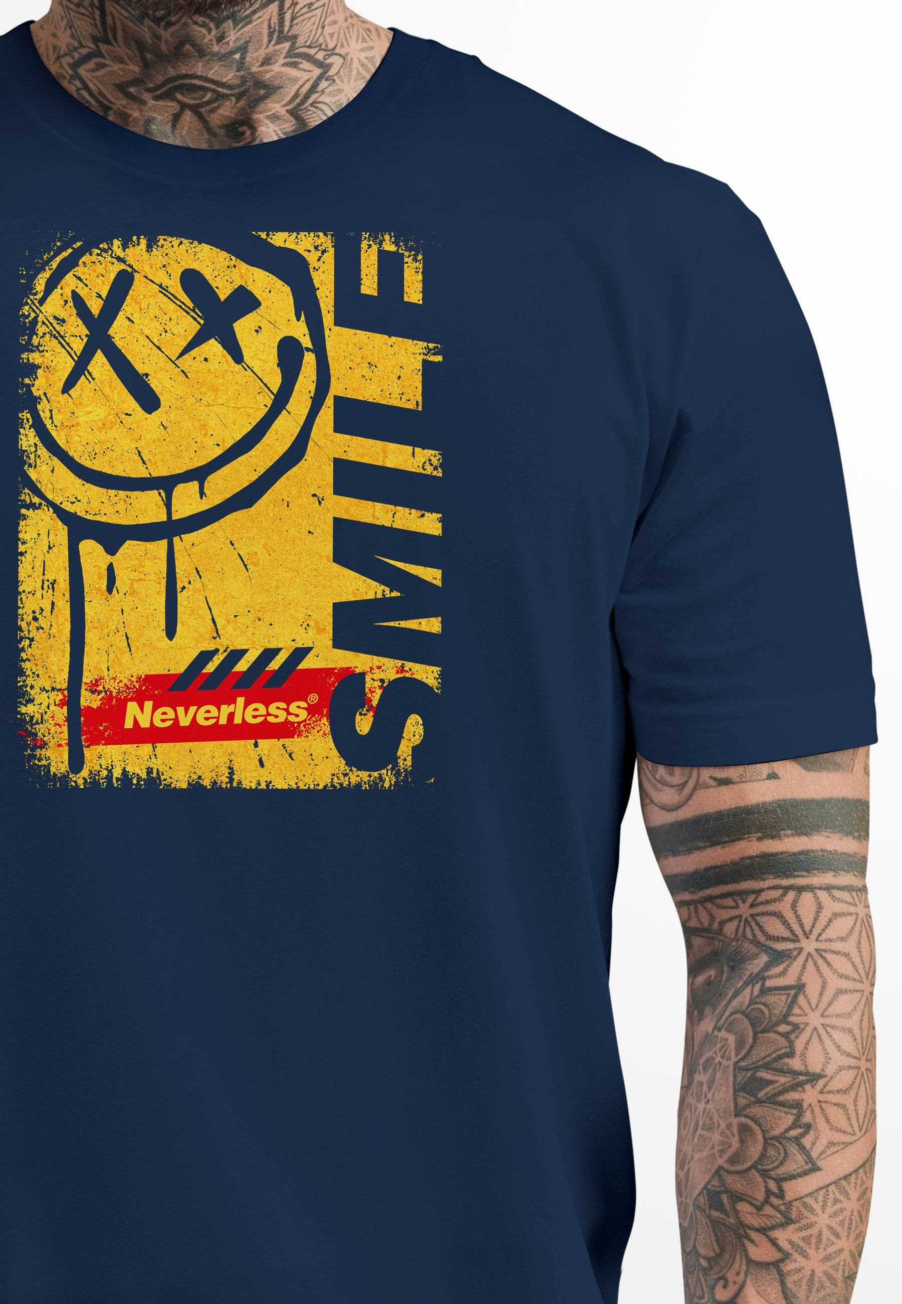Neverless Print-Shirt Herren T-Shirt Printshirt Smile Graffiti Design Drippy Face Männer mit Print – Bild 2 von 4