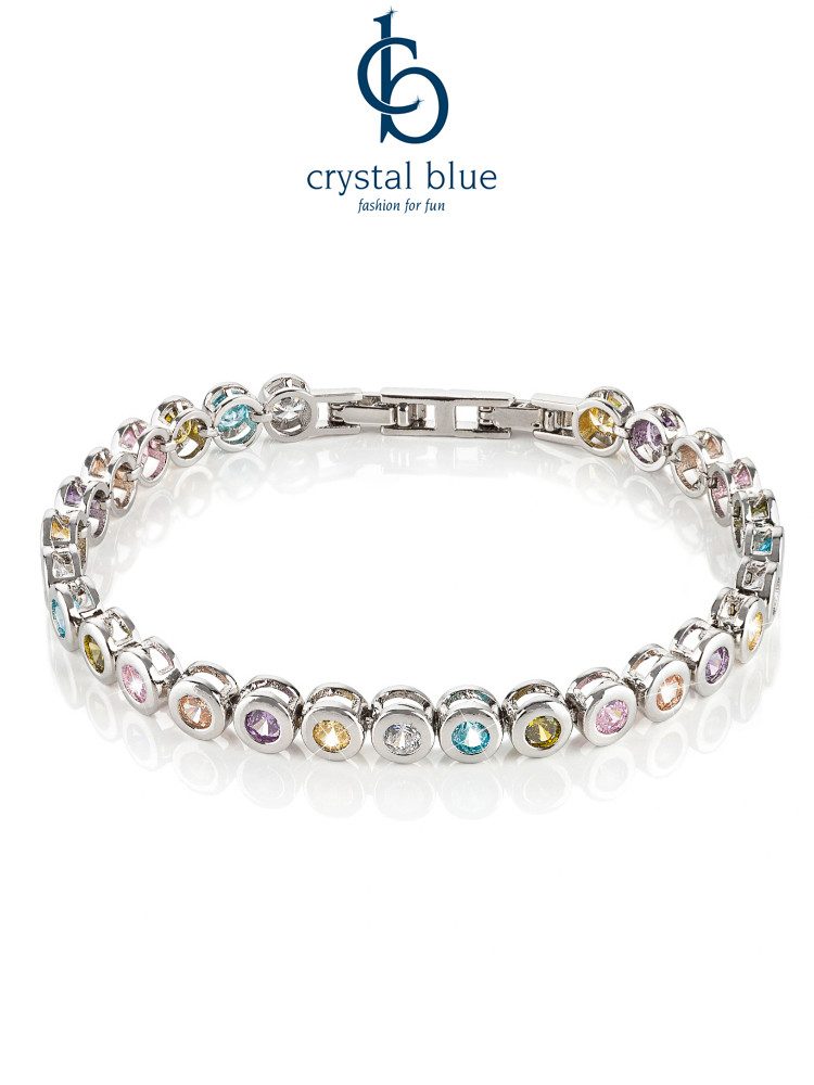 crystal blue Tennisarmband Facetteschliff Zirkonia Kristalle Klappverschluß flexible Verlängerung, minimalistisch elegant