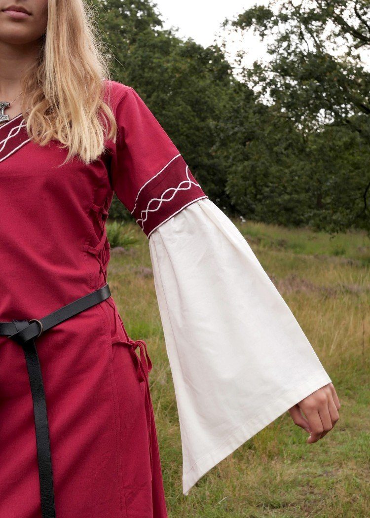 Battle Merchant Ritter-Kostüm Hochmittelalterkleid Alvina mit Trompetenärmeln Rot/Natur Größe XXL