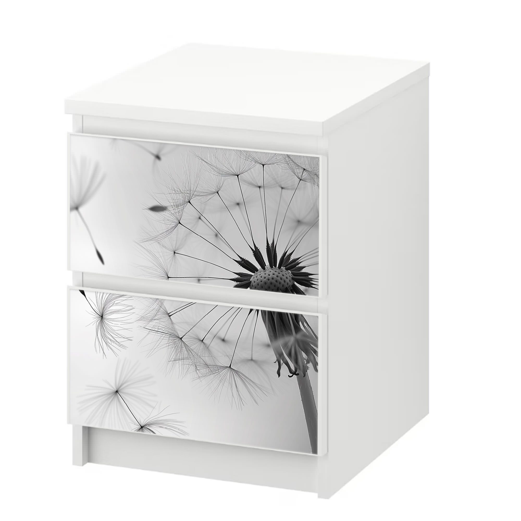 Sunnywall Möbelfolie passend für IKEA Malm Kommode Schrankfolie Aufkleber Pusteblume weiss, blasenfreie selbstklebende Folie (SCHRANK NICHT INKLUSIVE)