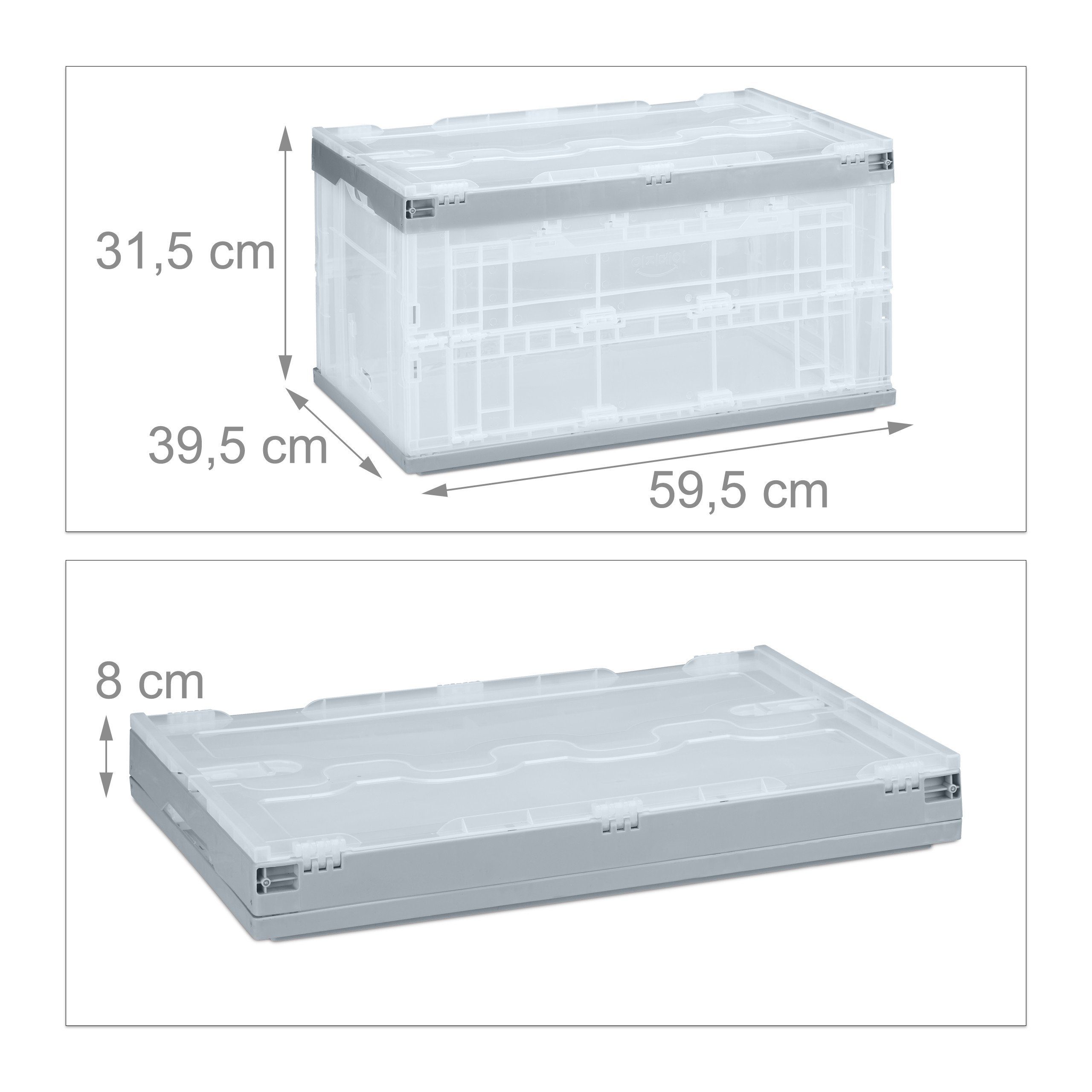 relaxdays Aufbewahrungsbox Transparente Transportbox mit Deckel, grau