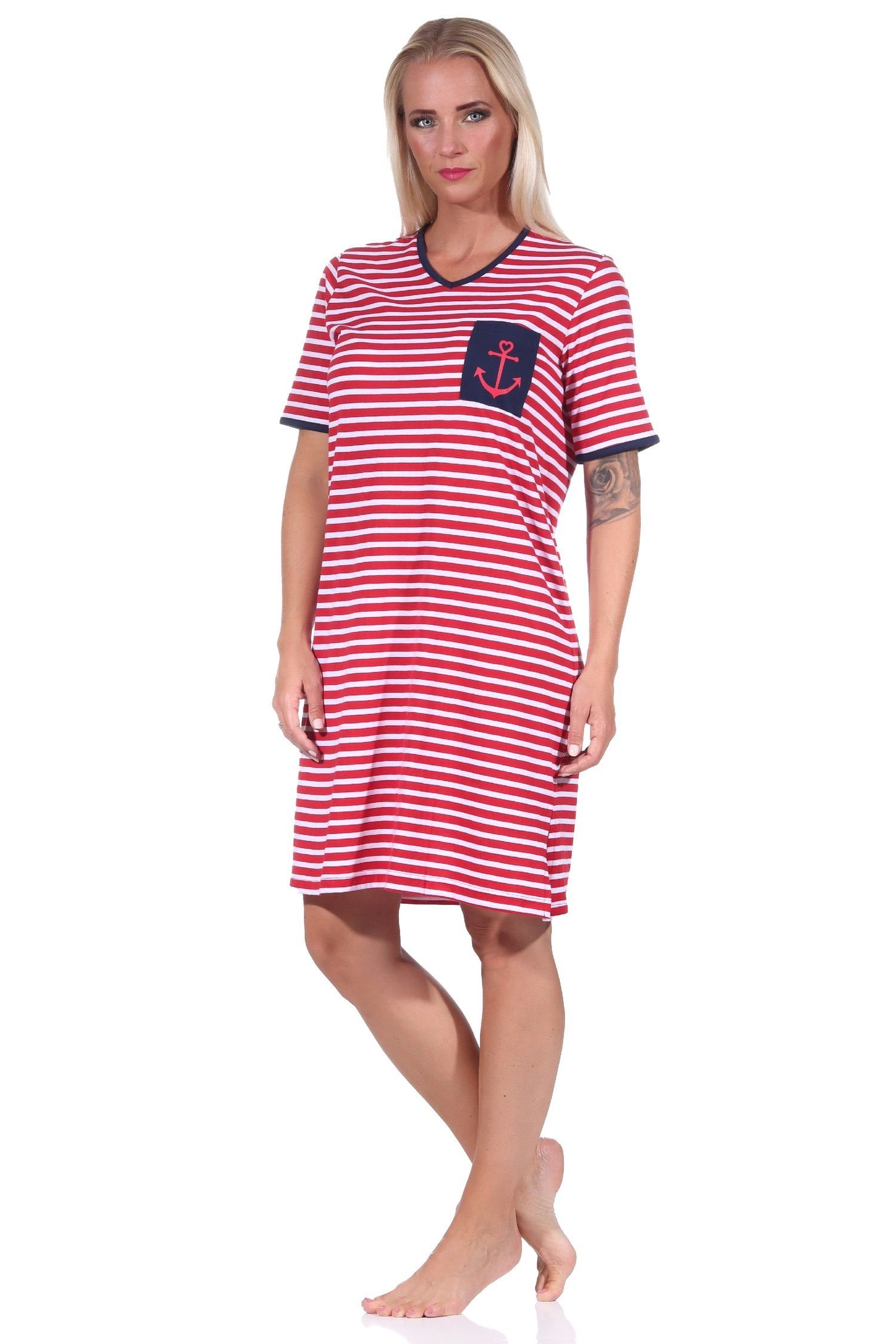 Normann Nachthemd Maritimes kurzarm Damen Übergrösse in Anker Motiv, mit Nachthemd auch rot
