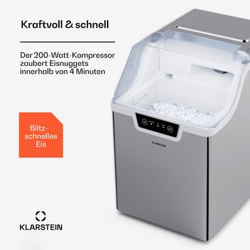 Klarstein Eiswürfelmaschine Wallberg nugget ice maker 12 kg silver, Elektrischer Eiswürfelbereiter Eismachinen Wassertank