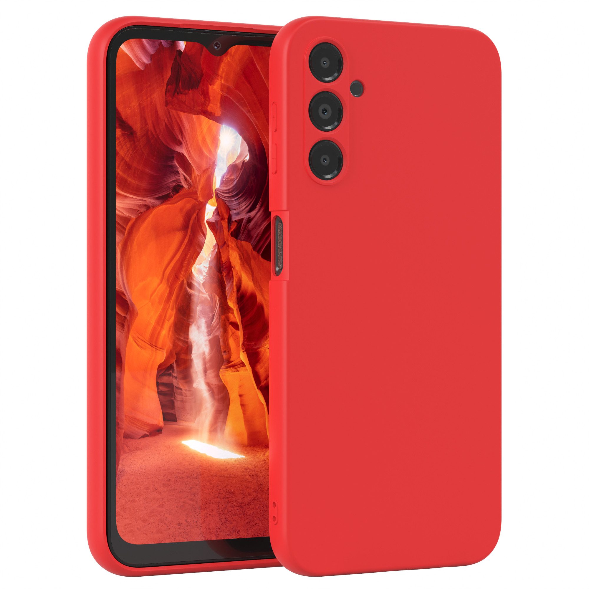 EAZY CASE Handyhülle für Samsung Galaxy A14 5G Hülle Silikon 6,6 Zoll, Silikon Schutzhülle mit Kameraschutz stoßfest Handycover elastisch Rot