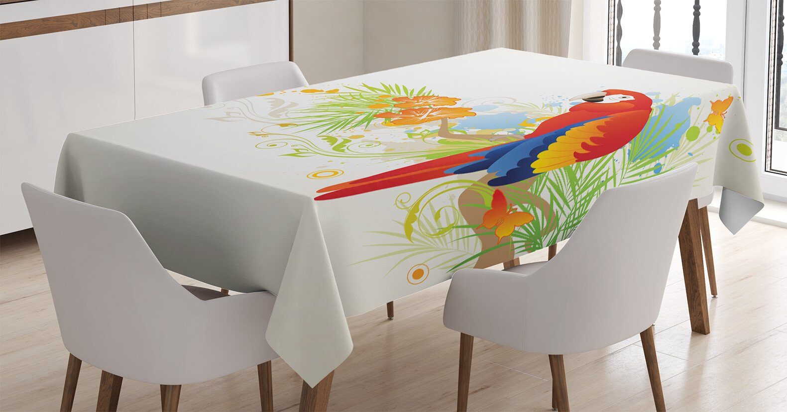 Abakuhaus Tischdecke Farbfest Waschbar Für den Außen Bereich geeignet Klare Farben, Sommer Parrot Baum Ast Flora