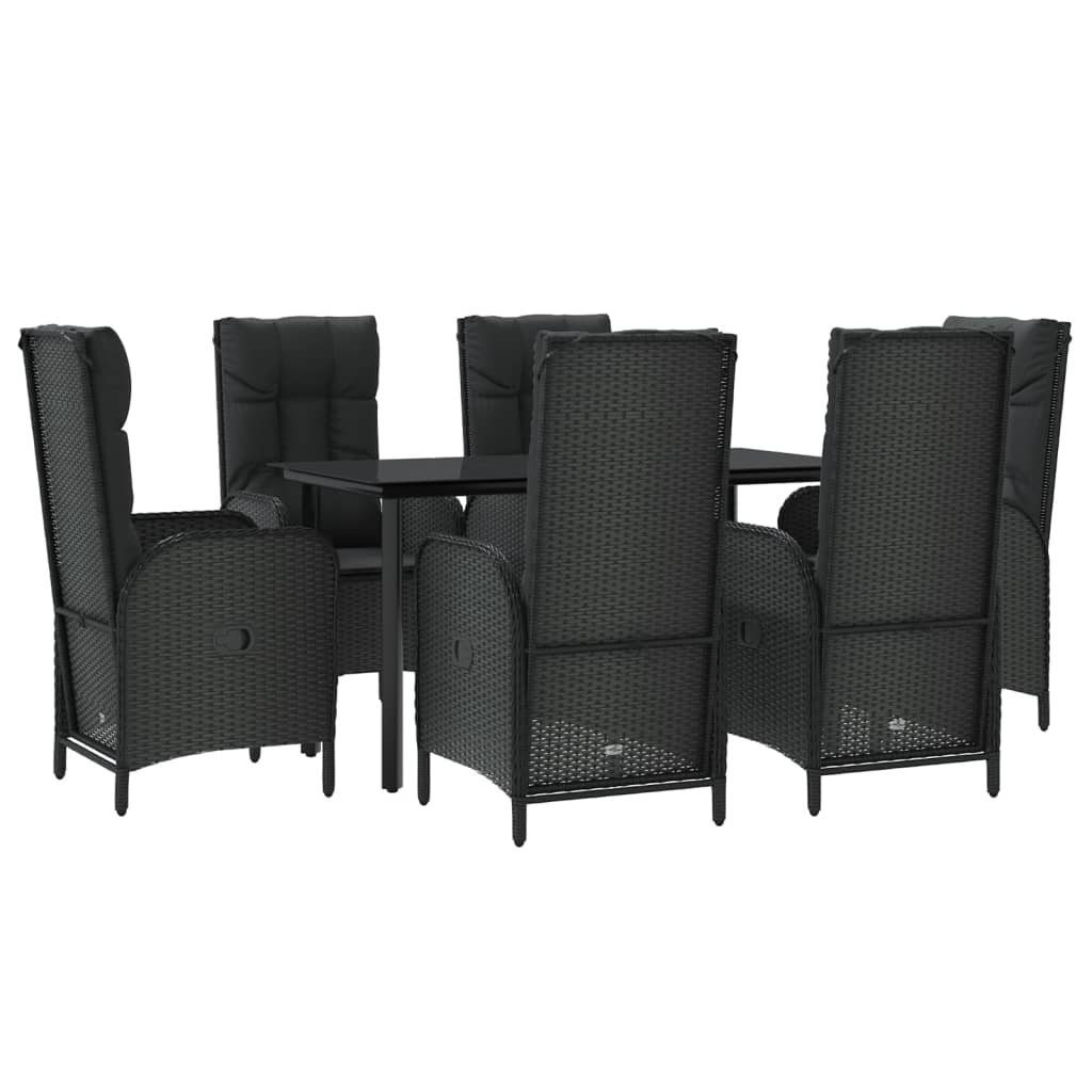 Garten-Essgruppe 7-tlg. Garten-Essgruppe mit Kissen Schwarz Poly Rattan