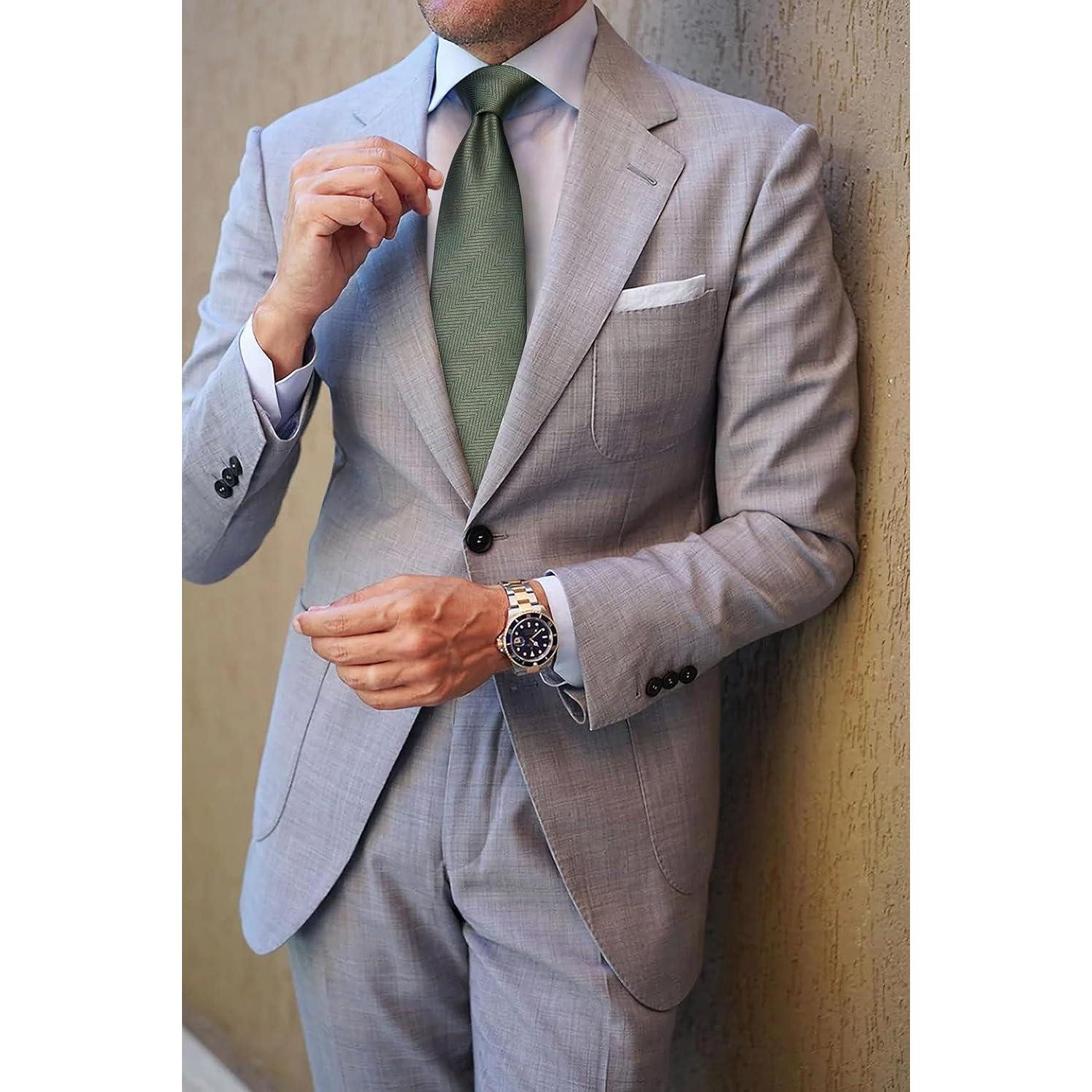 LuxusKollektion Krawatte Krawatte Herren Einstecktuch Set Hochzeit Einheitsgröße Olivgrün – Bild 5 von 5