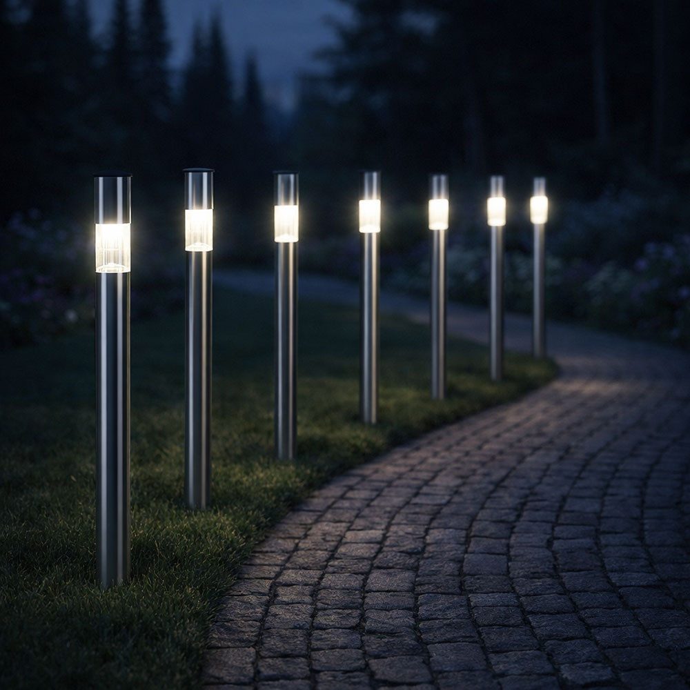 GLOBO LIGHTING LED Gartenleuchte, LED-Leuchtmittel fest verbaut, Solarleuchte Stecklampe Außenleuchte LED Edelstahl Erdspieß 6er Set