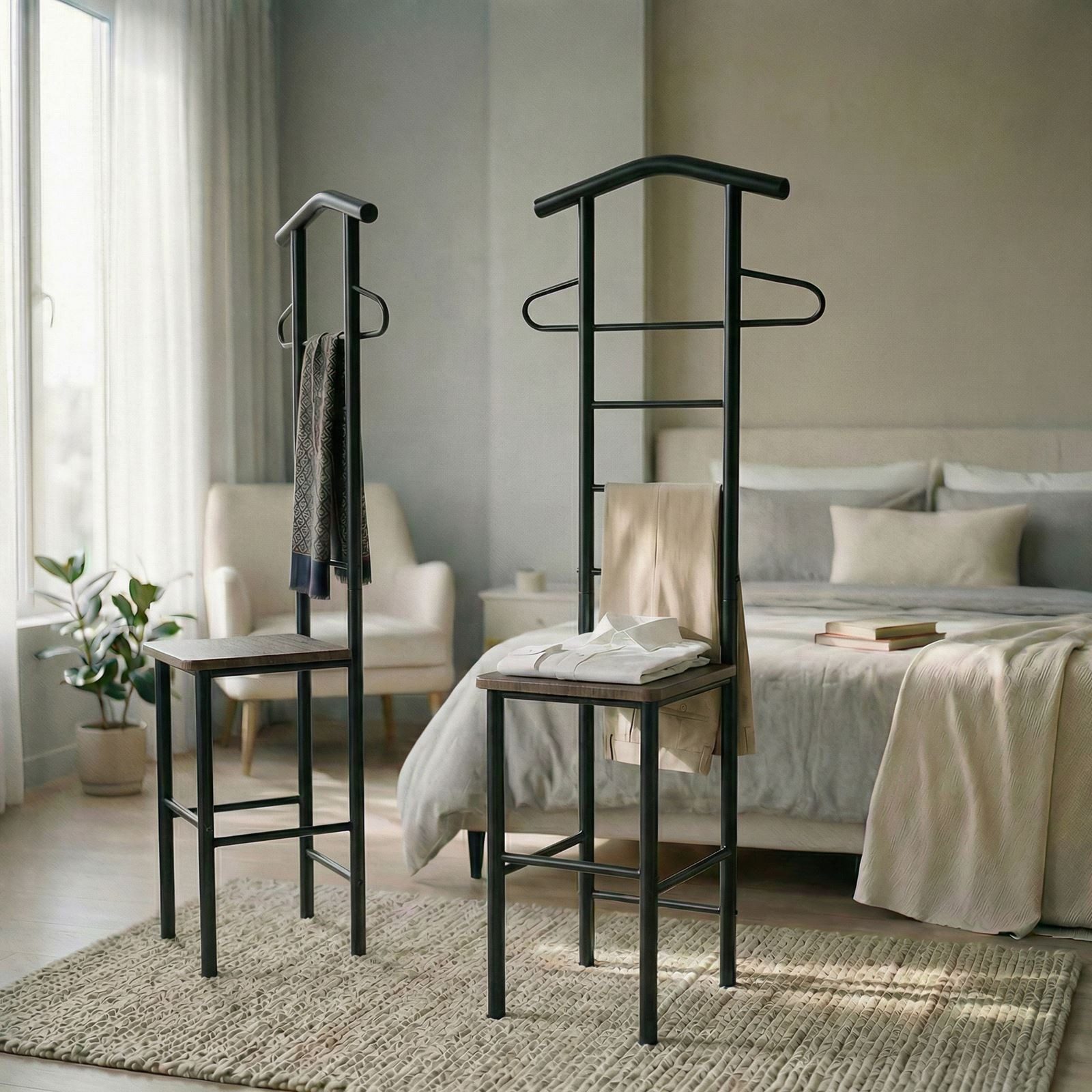CARO-Möbel Herrendiener JIVO, Herrendiener mit ablage aus Metall und MDF modern-schwarz/braun