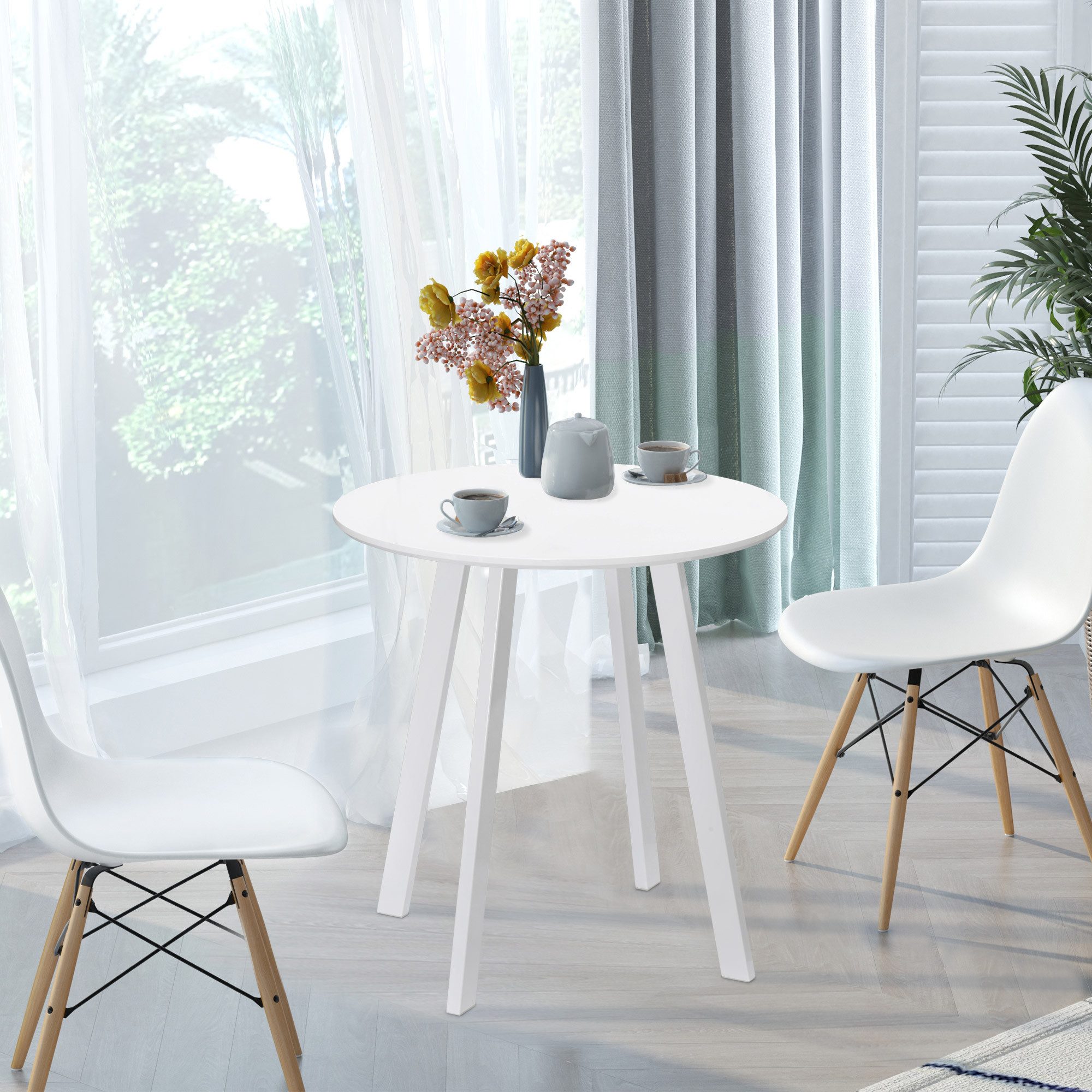 HOMCOM Esstisch Küchentisch für 2 Personen, Tisch mit abgeschrägten Beinen (Rundtisch, 1-St., Esszimmertisch), Weiß Ø72 x 75cm