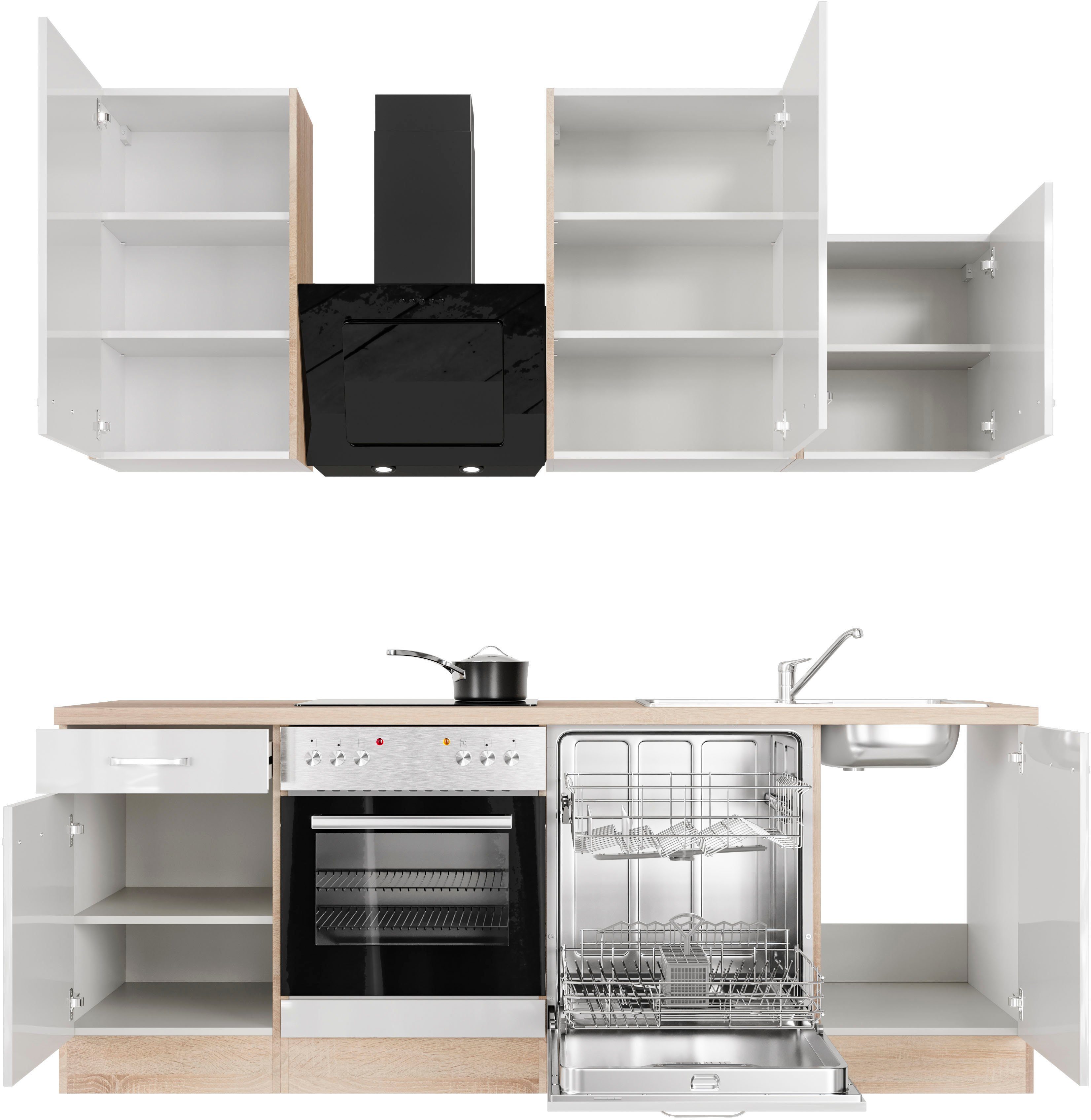 Flex-Well Küchenzeile Florenz, mit E-Geräten, Breite 220 cm, in vielen Farbvarianten erhältlich