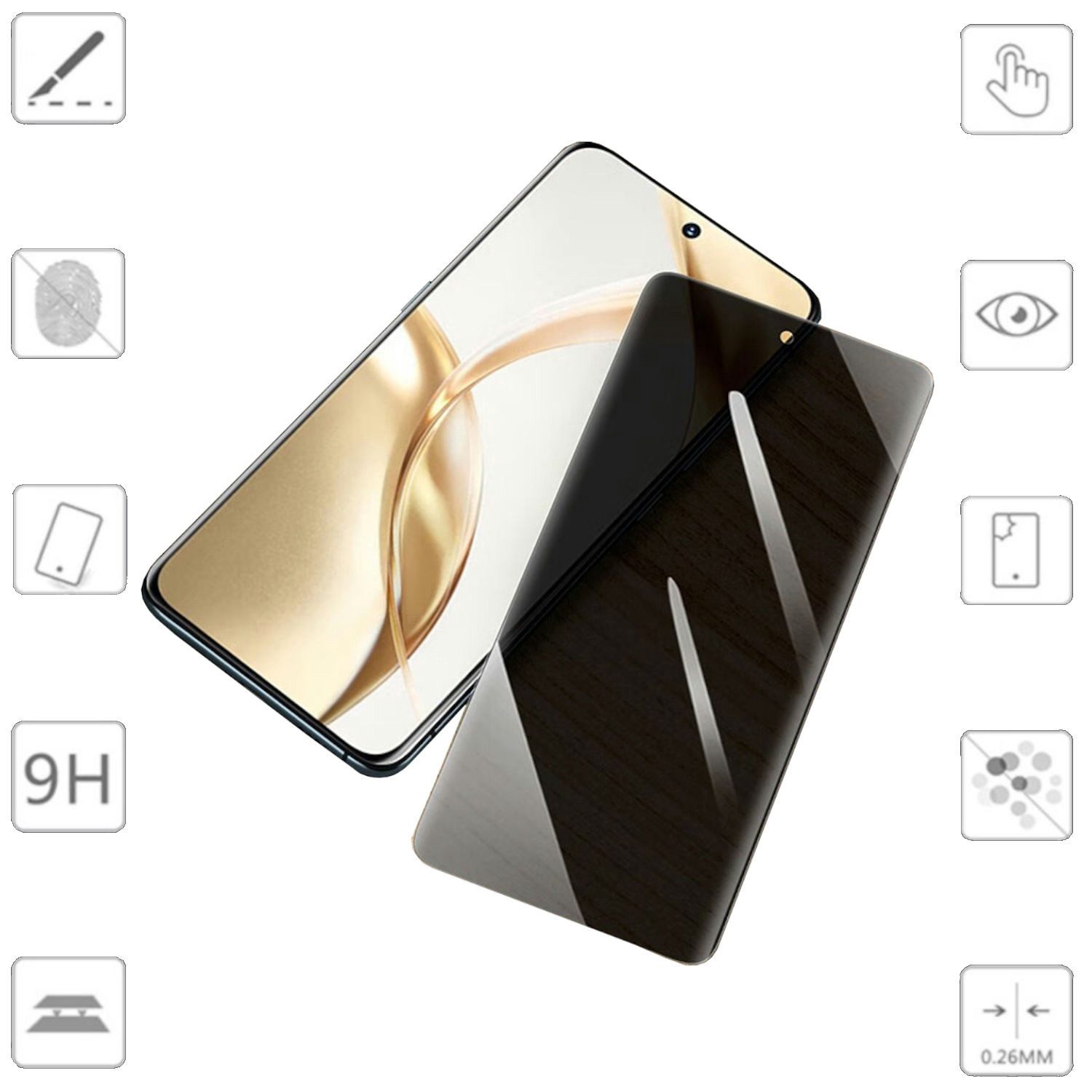 Wigento Handyhülle Für Honor 200 1x 4D Display Privacy 0,3mm H9 Curved Schutz Hart Glas, Privacy 4D Display Panzer Schutz Glas